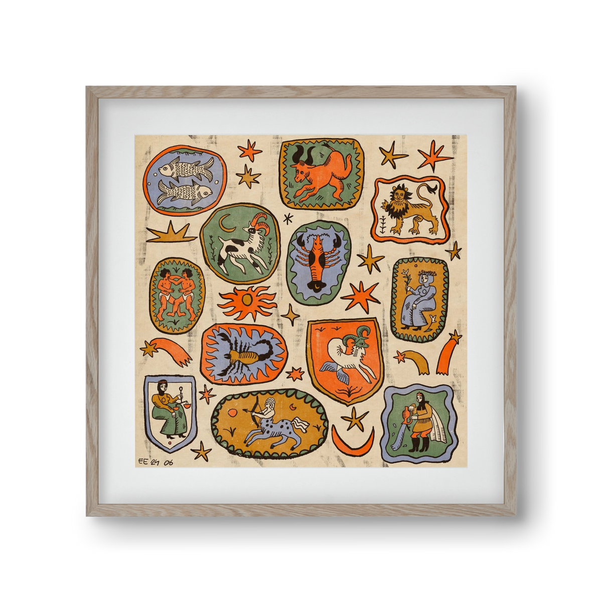 Medieaval zodiac 2, 30x30 cm (20x20 cm), Tölgy keret, paszpartuval