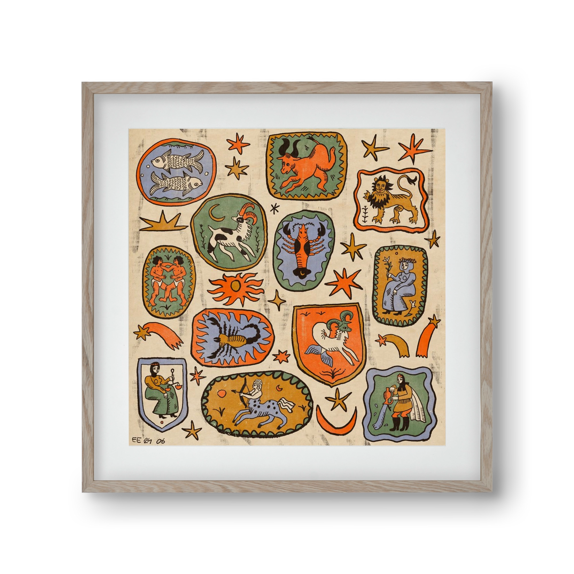 Medieaval zodiac 2, 30x30 cm (20x20 cm), Tölgy keret, paszpartuval