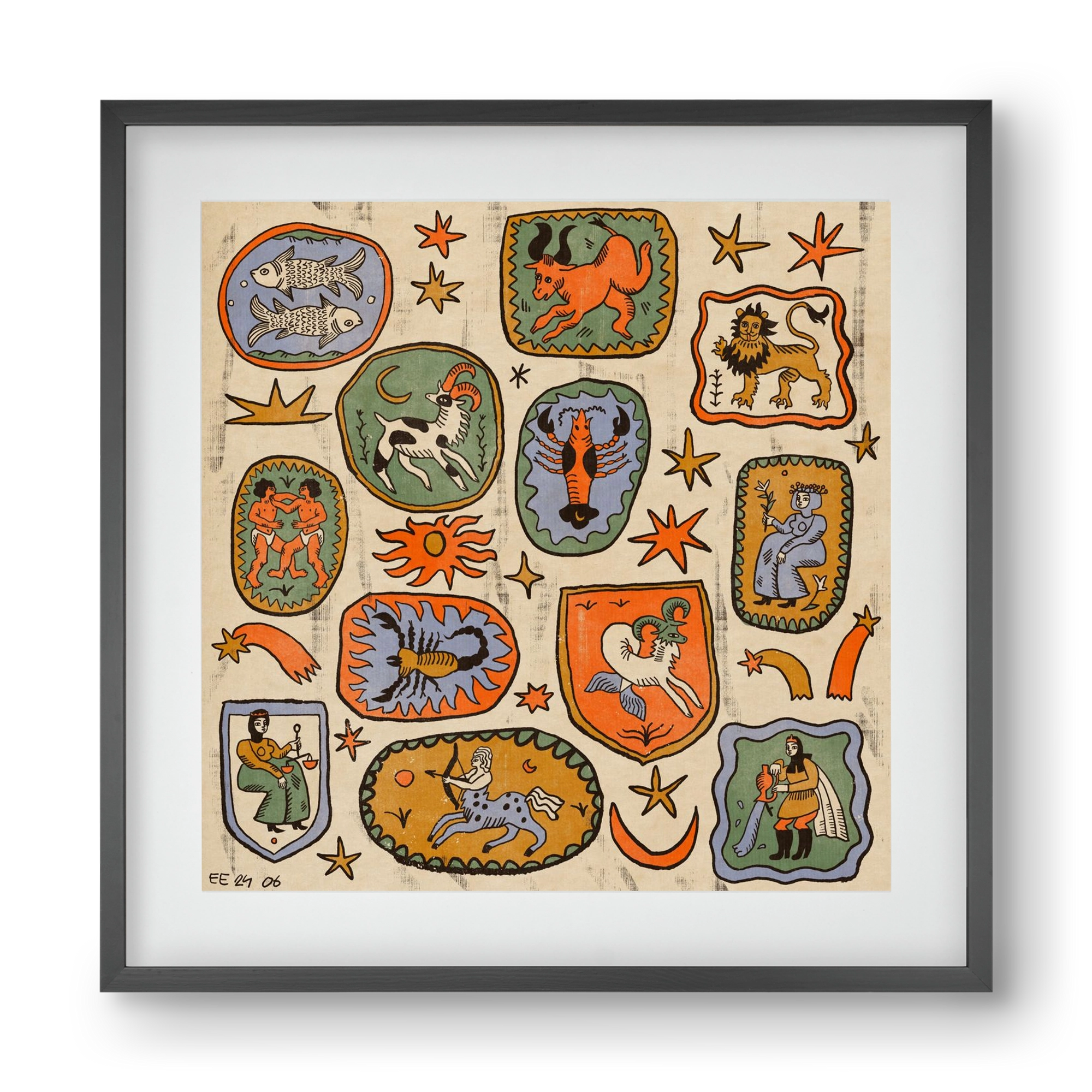 Medieaval zodiac 2, 40x40 cm (30x30 cm), Fekete keret, paszpartuval