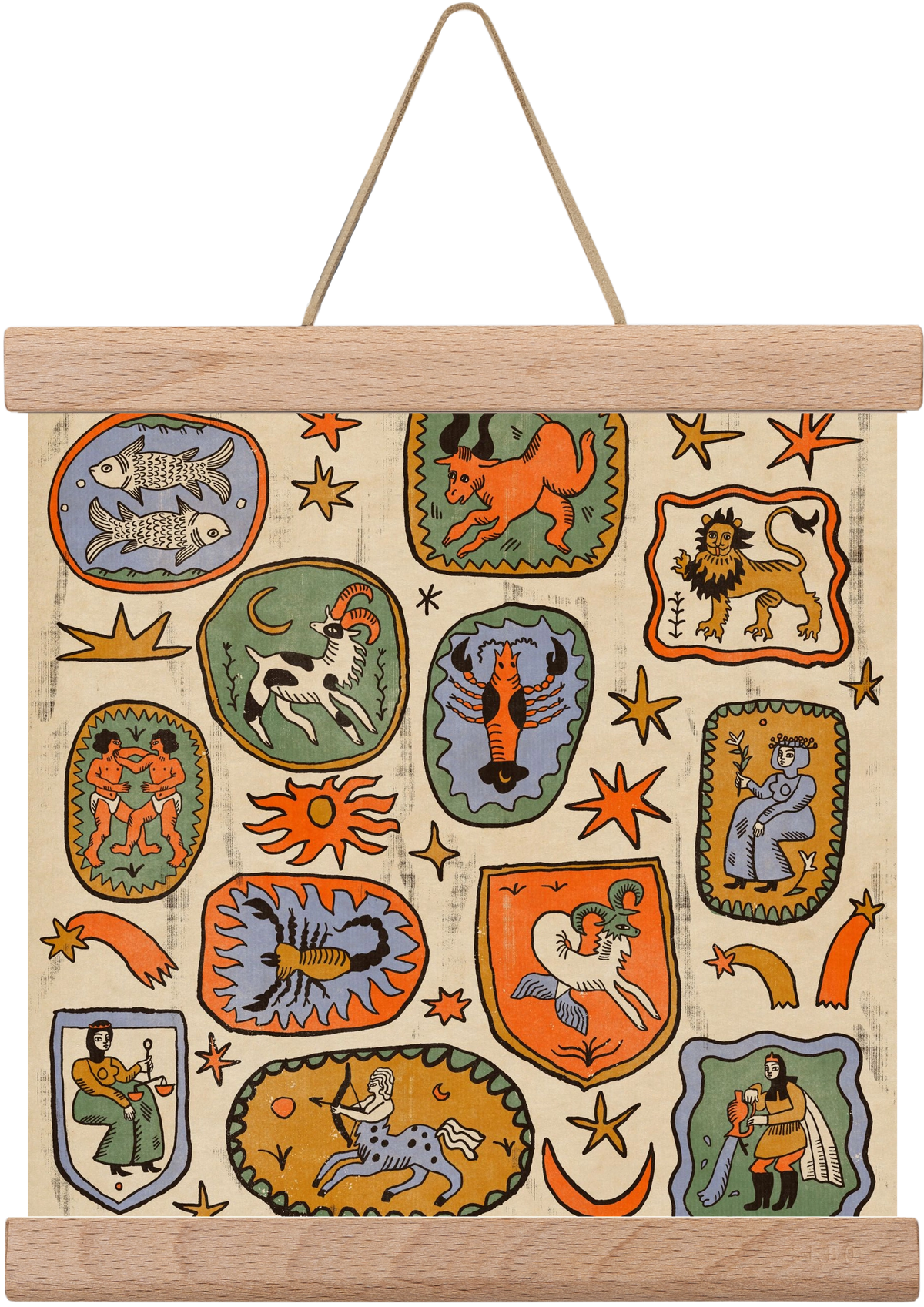 Medieaval zodiac 2, 20x20 cm (20x20 cm), Tölgy akasztó