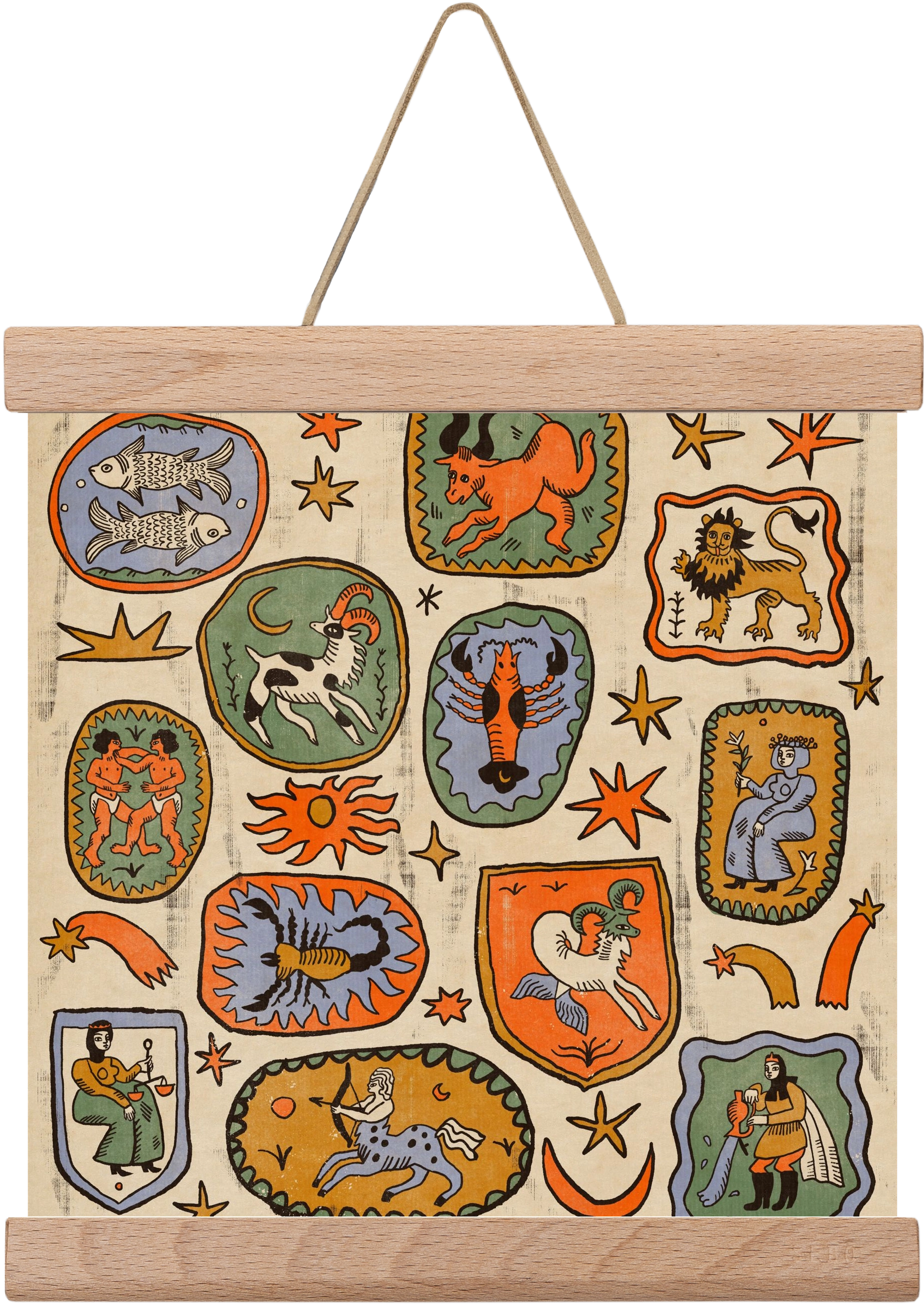 Medieaval zodiac 2, 20x20 cm (20x20 cm), Tölgy akasztó