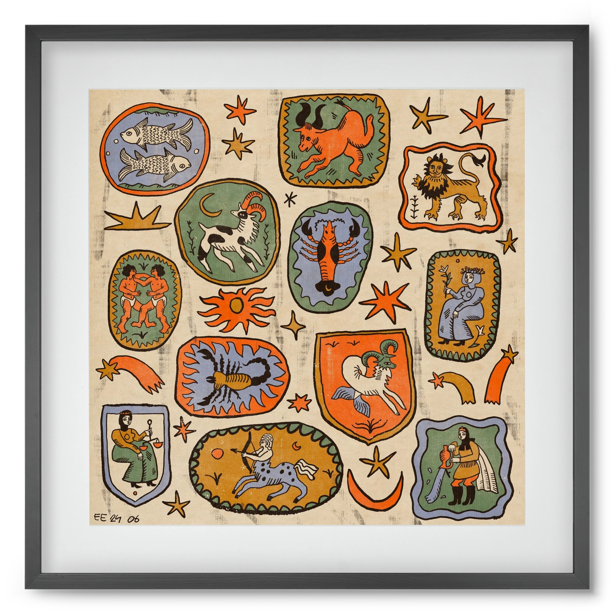 Medieaval zodiac 2, 50x50 cm (40x40 cm), Fekete keret, paszpartuval