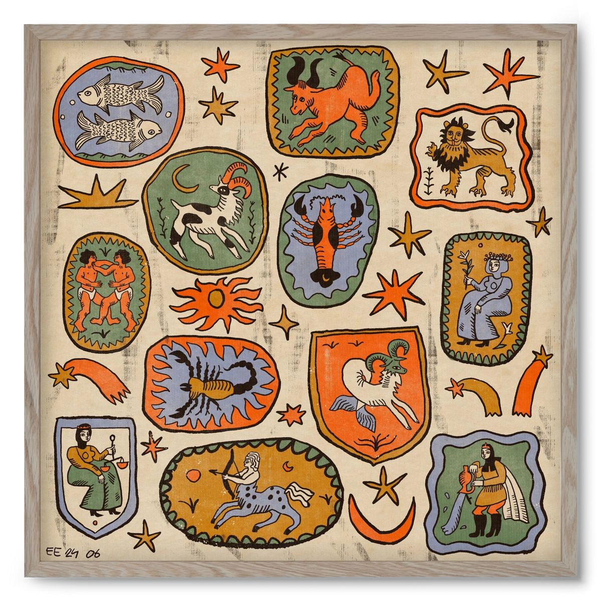 Medieaval zodiac 2, 50x50 cm (50x50 cm), Tölgy keret