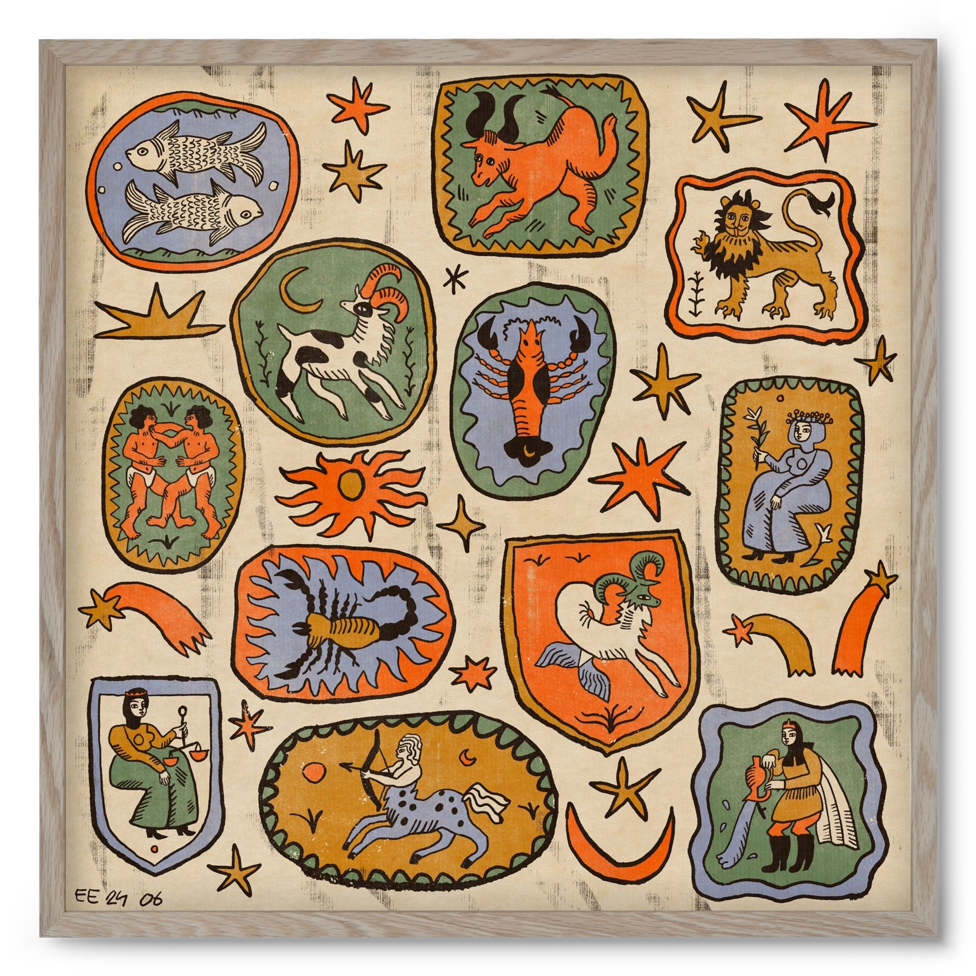 Medieaval zodiac 2, 50x50 cm (50x50 cm), Tölgy keret