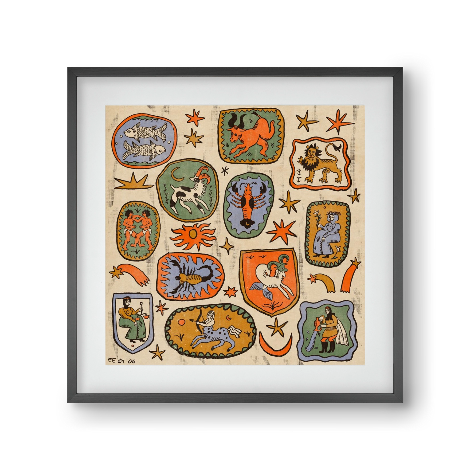 Medieaval zodiac 2, 30x30 cm (20x20 cm), Fekete keret, paszpartuval