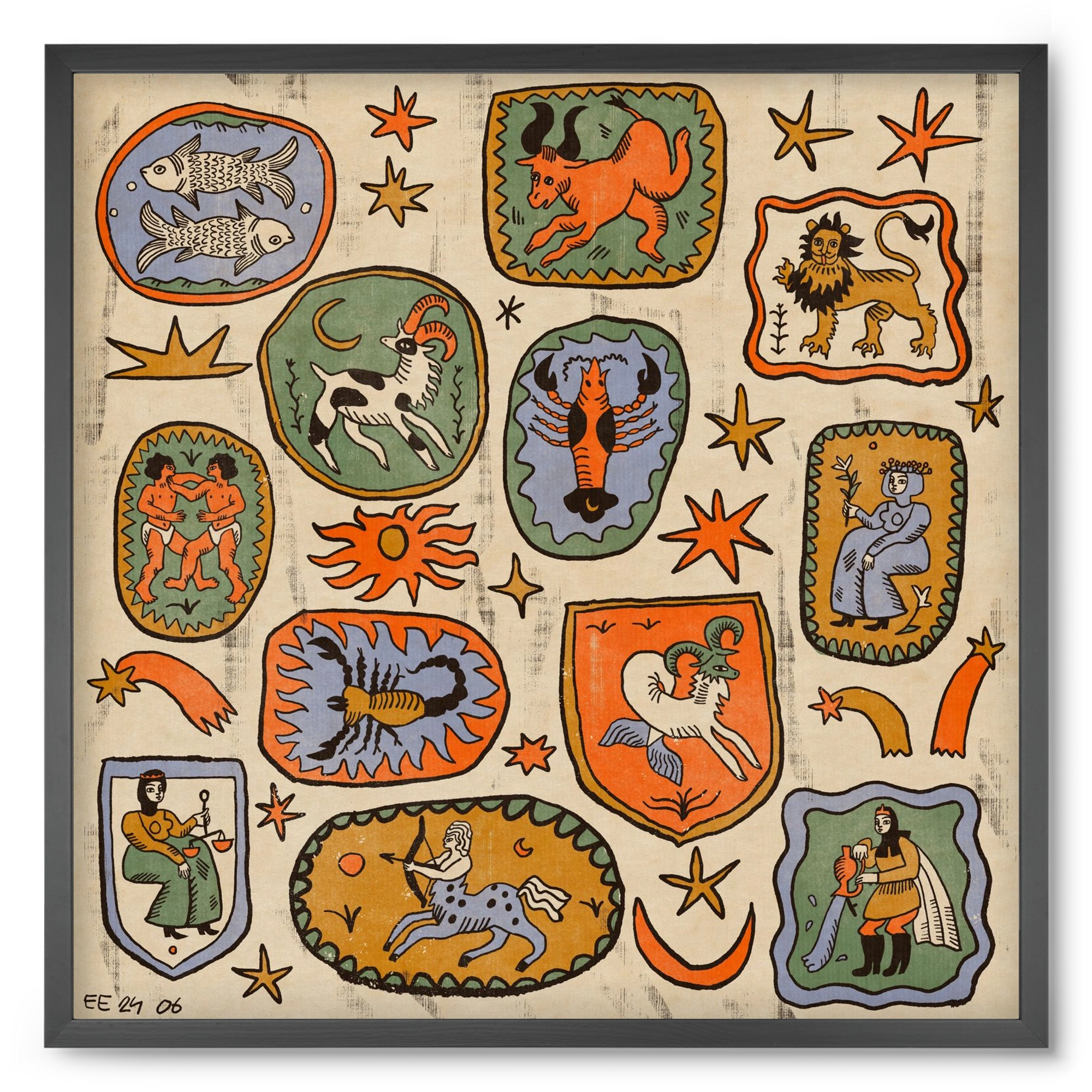 Medieaval zodiac 2, 50x50 cm (50x50 cm), Fekete keret