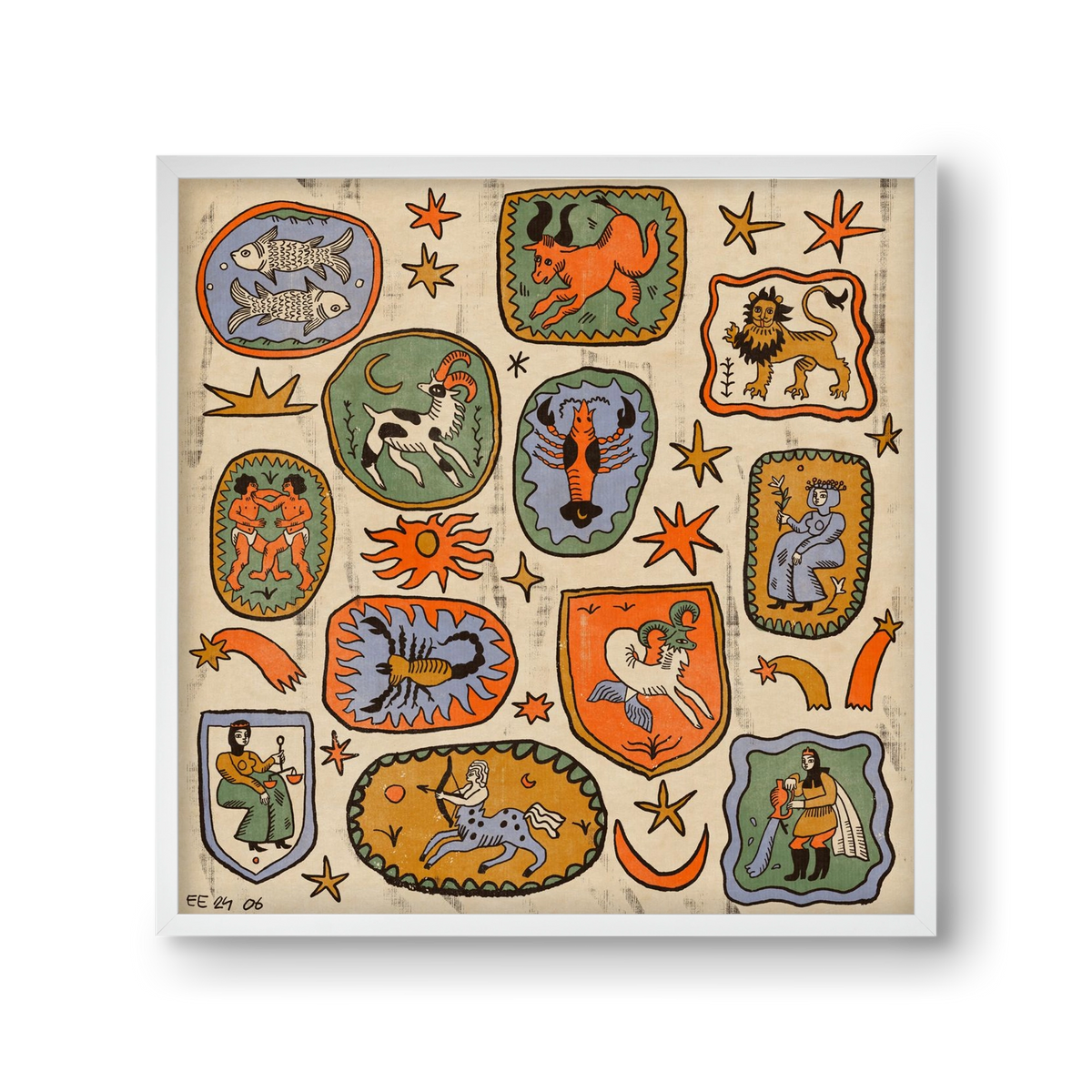 Medieaval zodiac 2, 30x30 cm (30x30 cm), Fehér keret