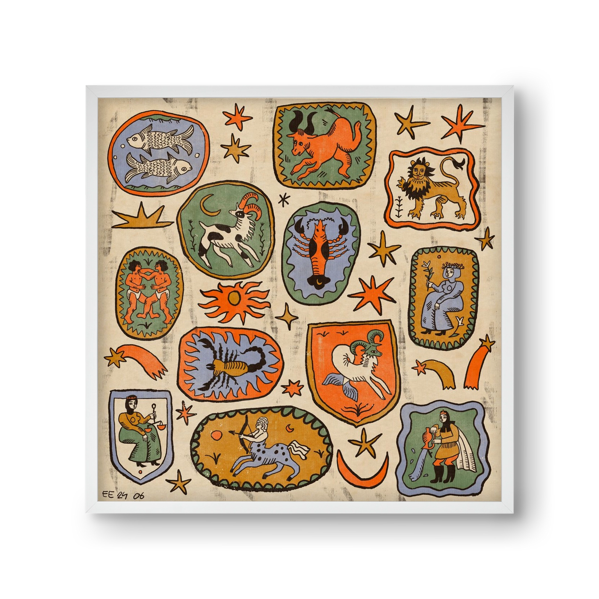 Medieaval zodiac 2, 30x30 cm (30x30 cm), Fehér keret