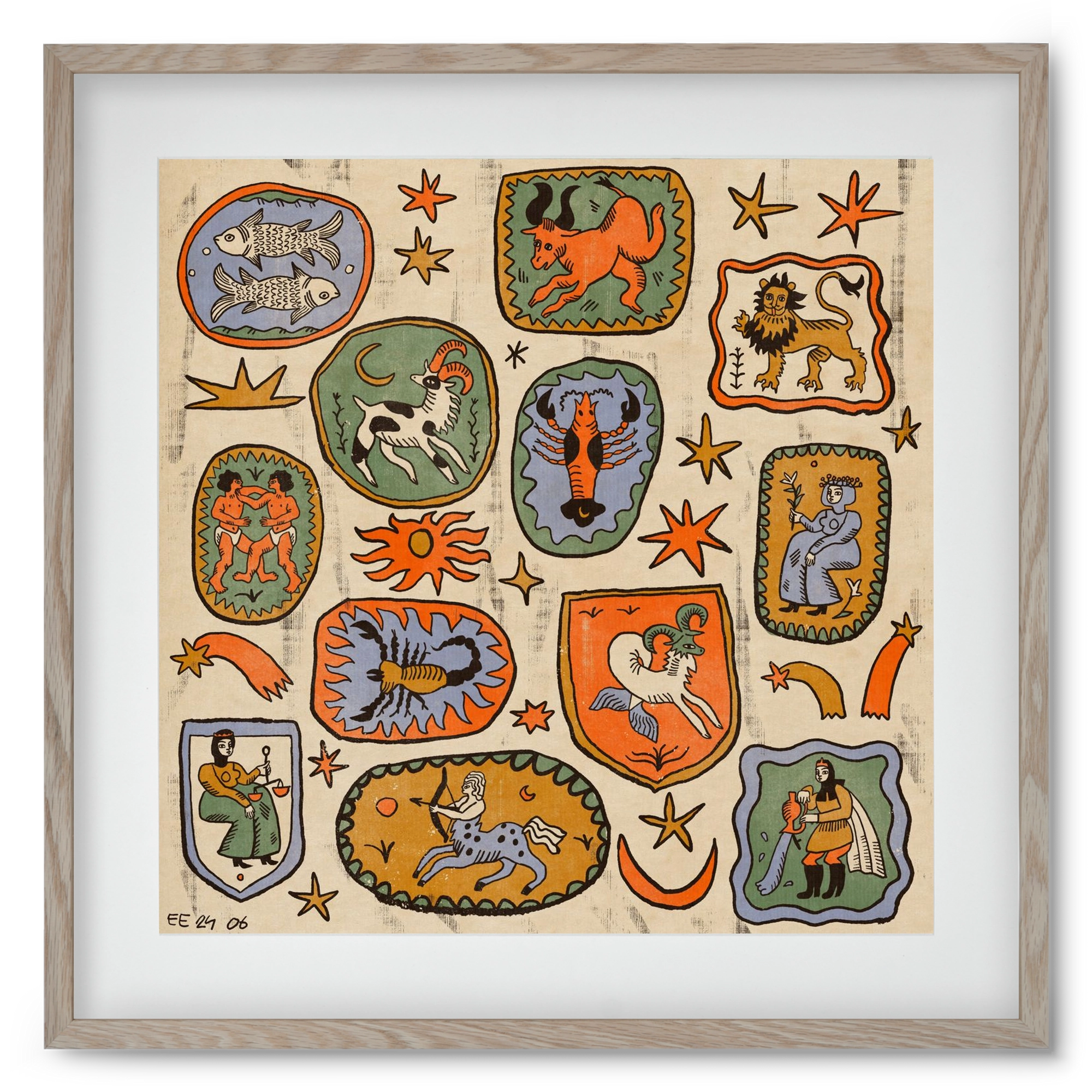 Medieaval zodiac 2, 50x50 cm (40x40 cm), Tölgy keret, paszpartuval