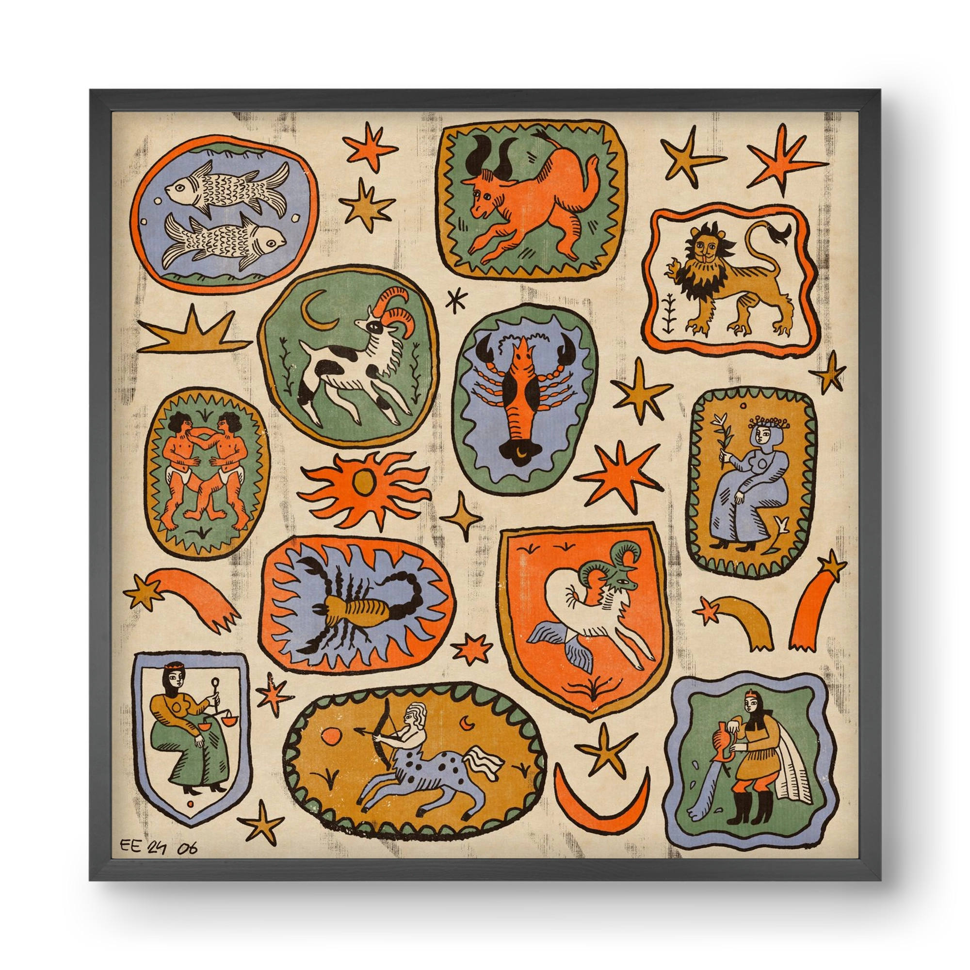 Medieaval zodiac 2, 40x40 cm (40x40 cm), Fekete keret