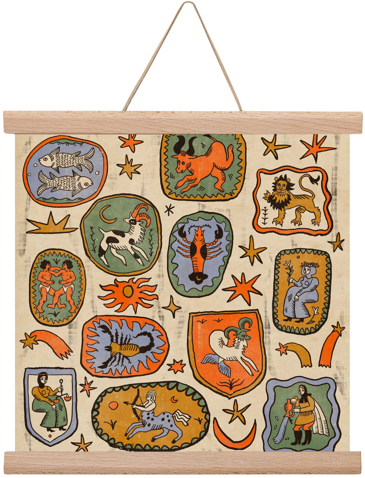 Medieaval zodiac 2, 30x30 cm (30x30 cm), Tölgy akasztó