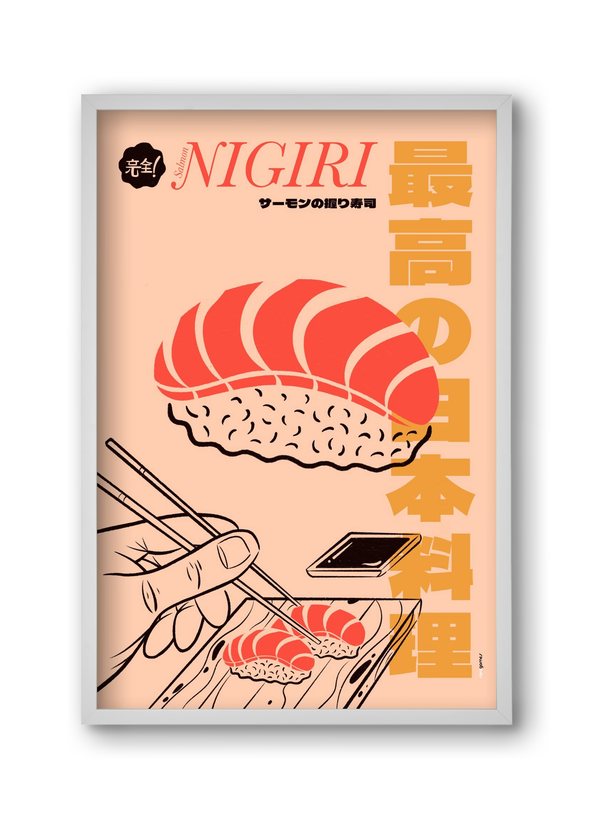 Salmon Nigiri, 30x45 cm (30x45 cm), Fehér keret