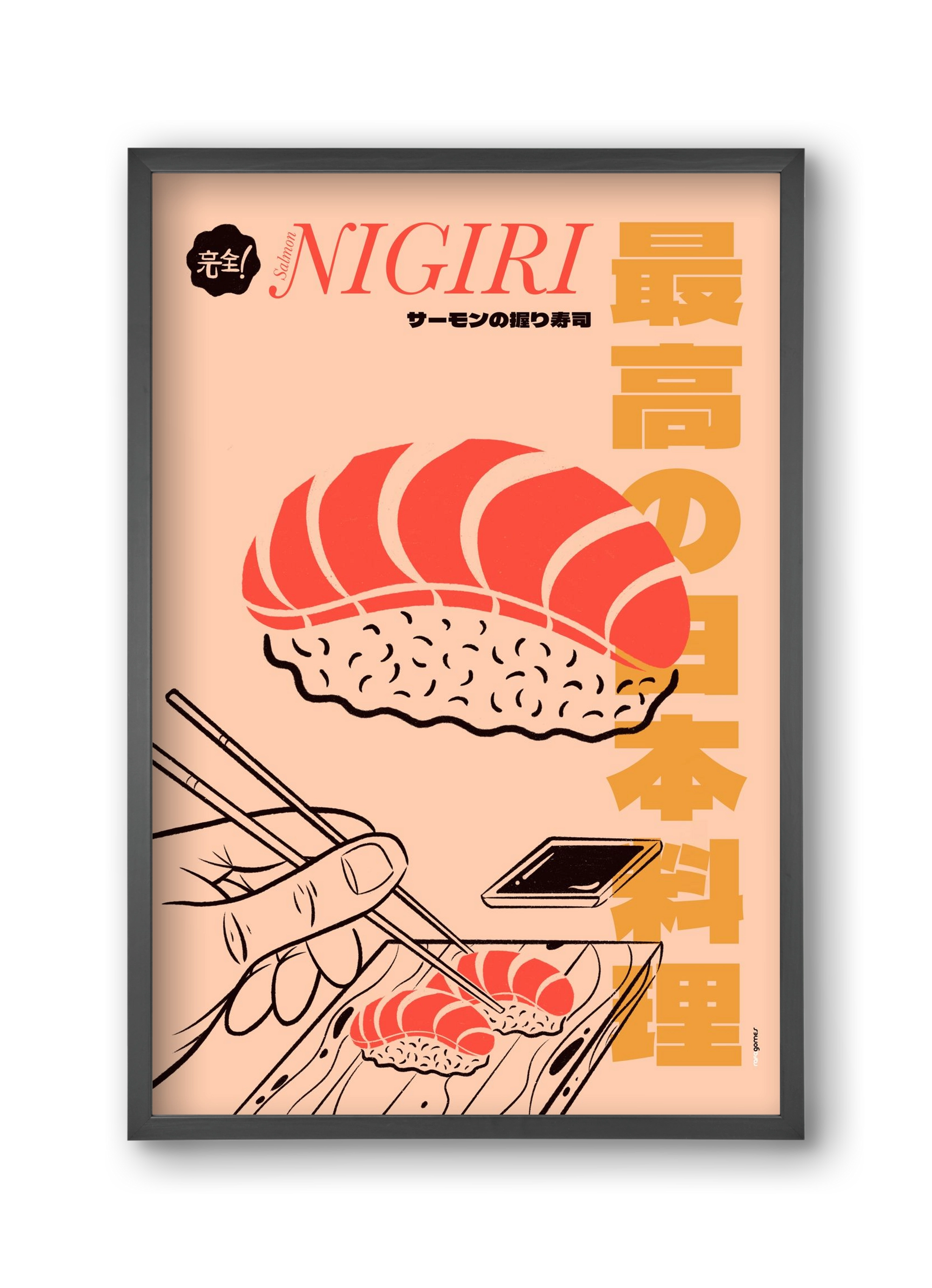 Salmon Nigiri, 30x45 cm (30x45 cm), Fekete keret
