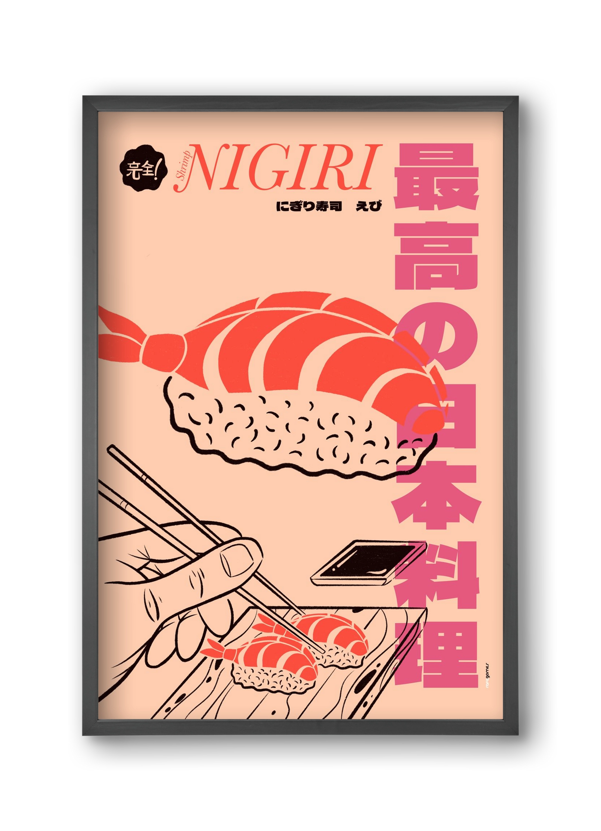 Shrimp Nigiri, 30x45 cm (30x45 cm), Fekete keret
