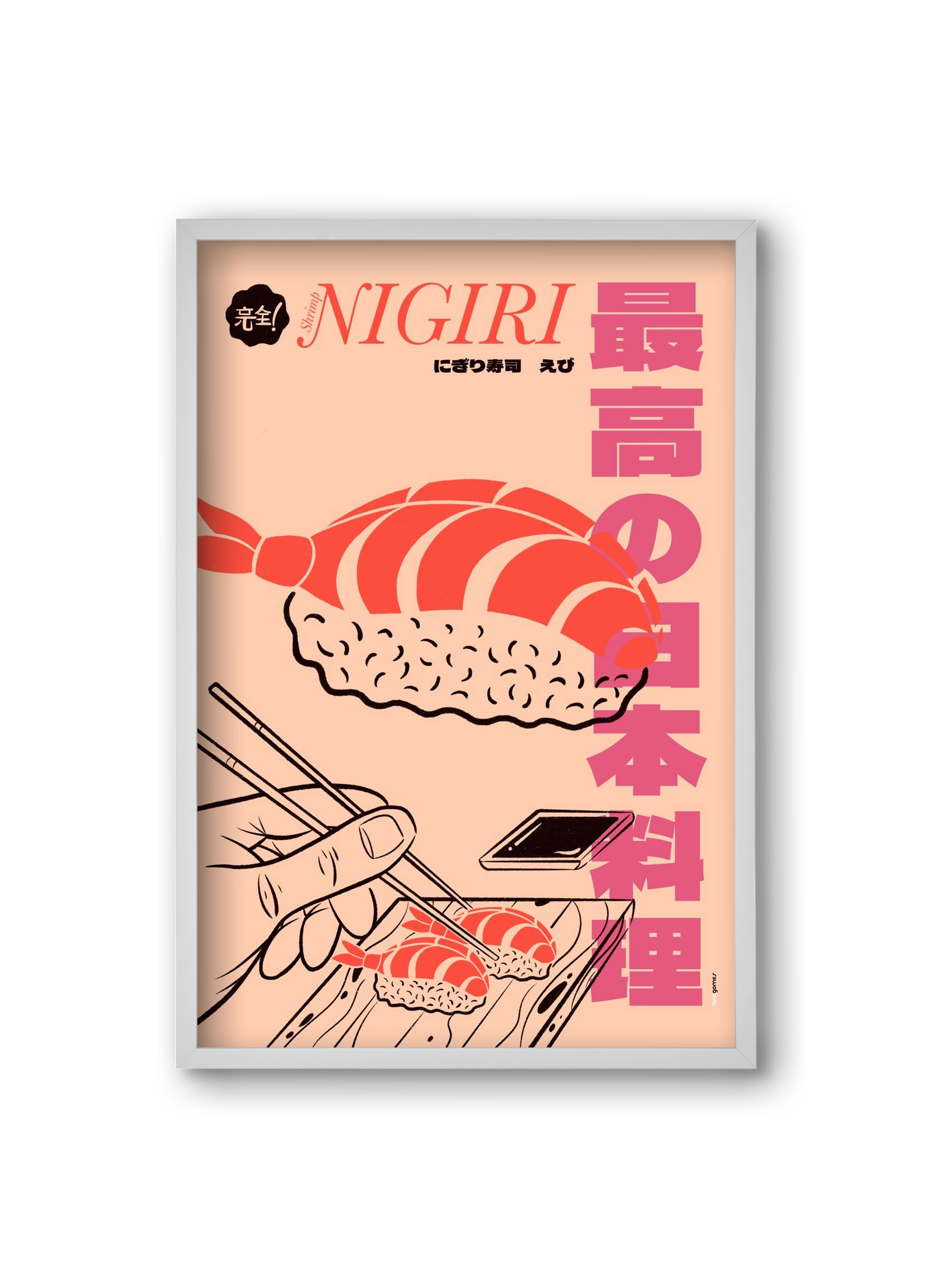 Shrimp Nigiri, 20x30 cm (20x30 cm), Fehér keret