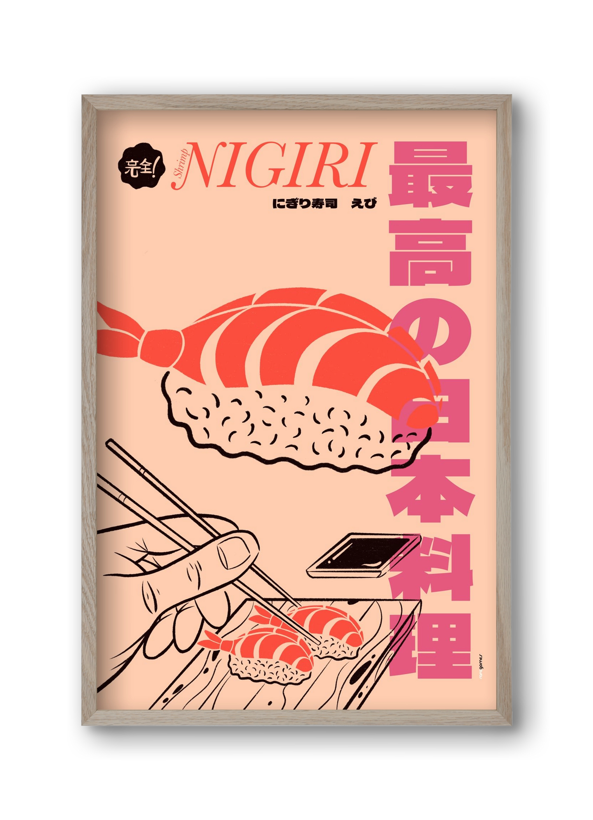 Shrimp Nigiri, 30x45 cm (30x45 cm), Tölgy keret