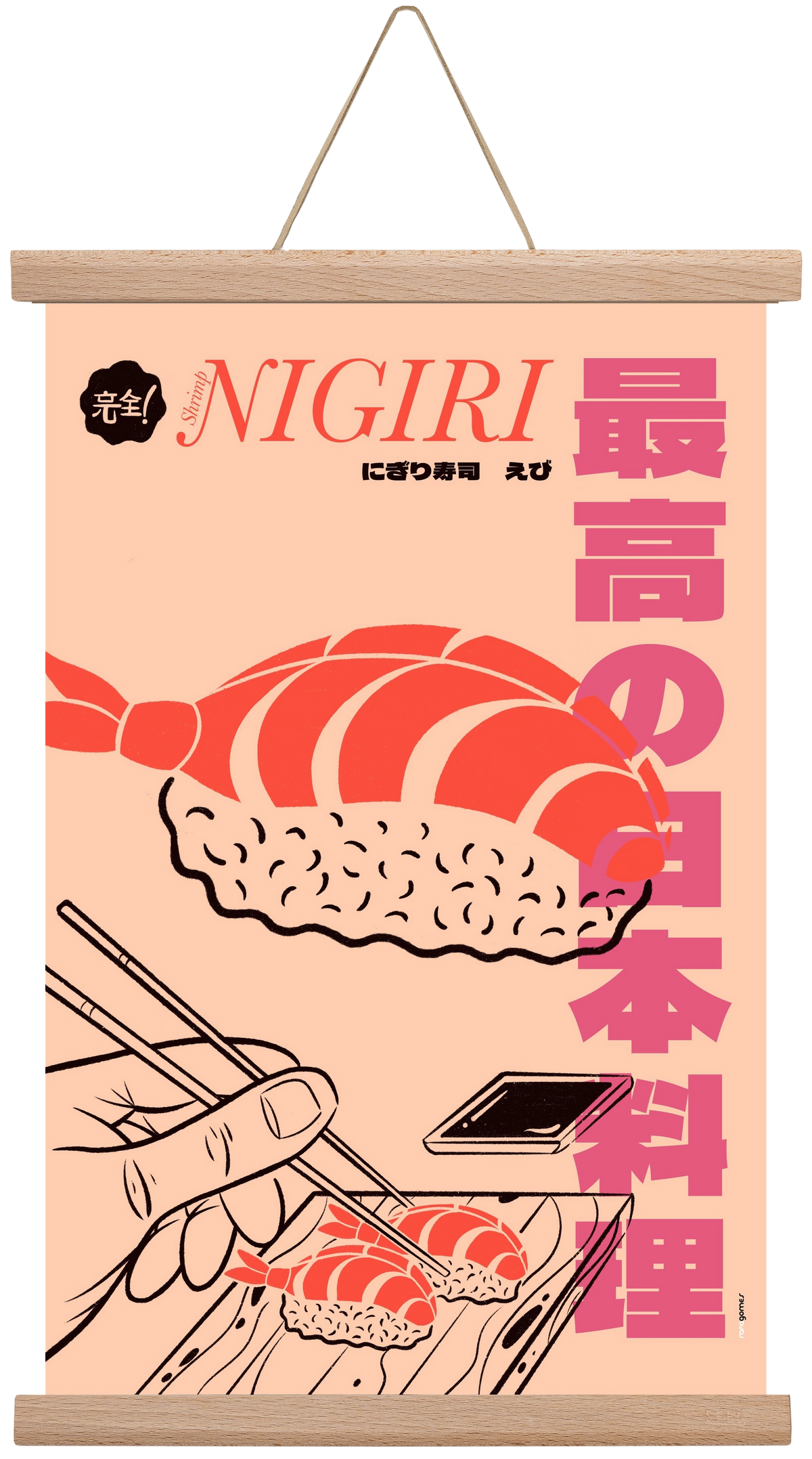 Shrimp Nigiri, 30x45 cm (30x45 cm), Tölgy akasztó