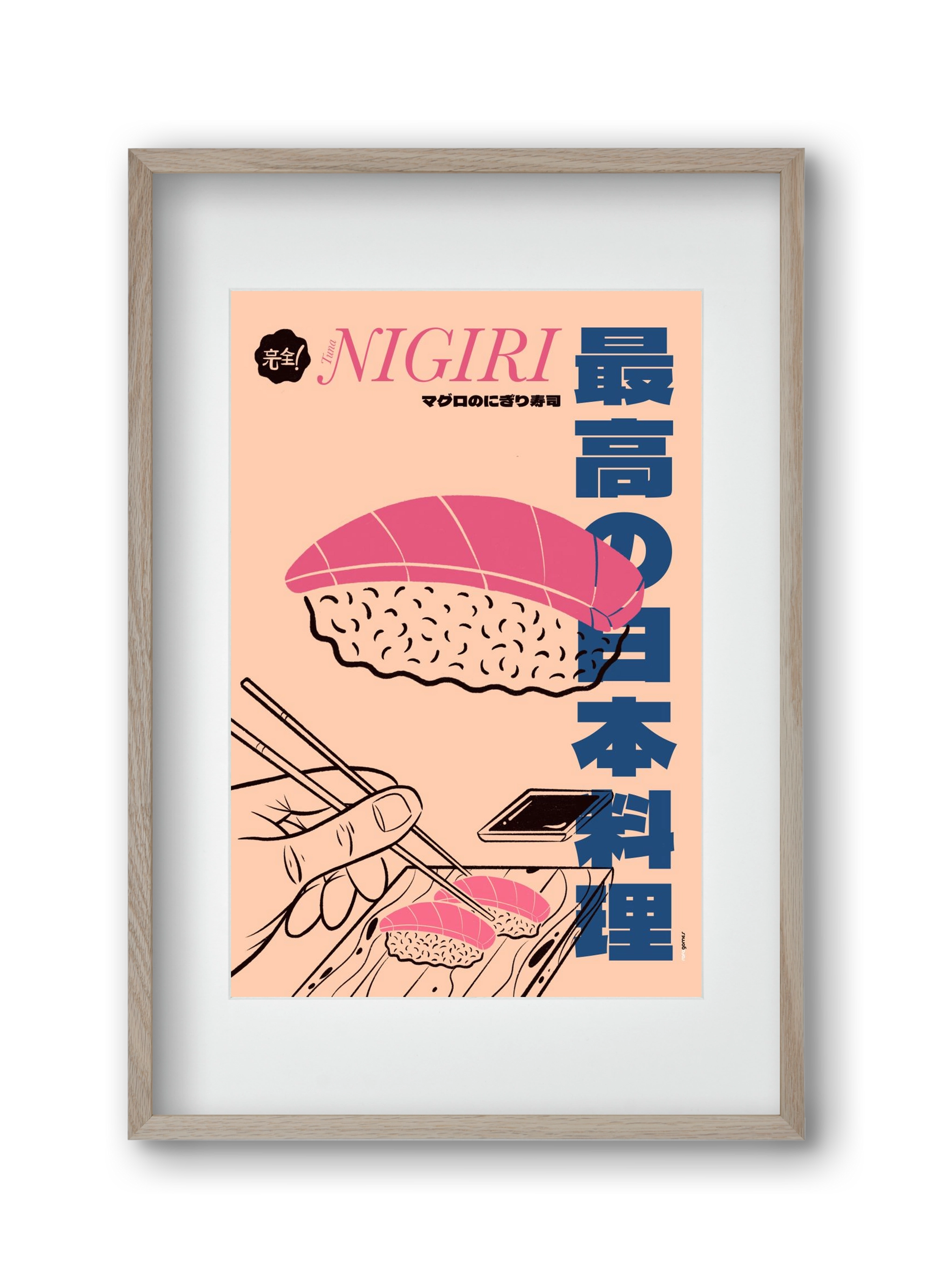 Tuna Nigiri, 30x45 cm (20x30 cm), Tölgy keret, paszpartuval