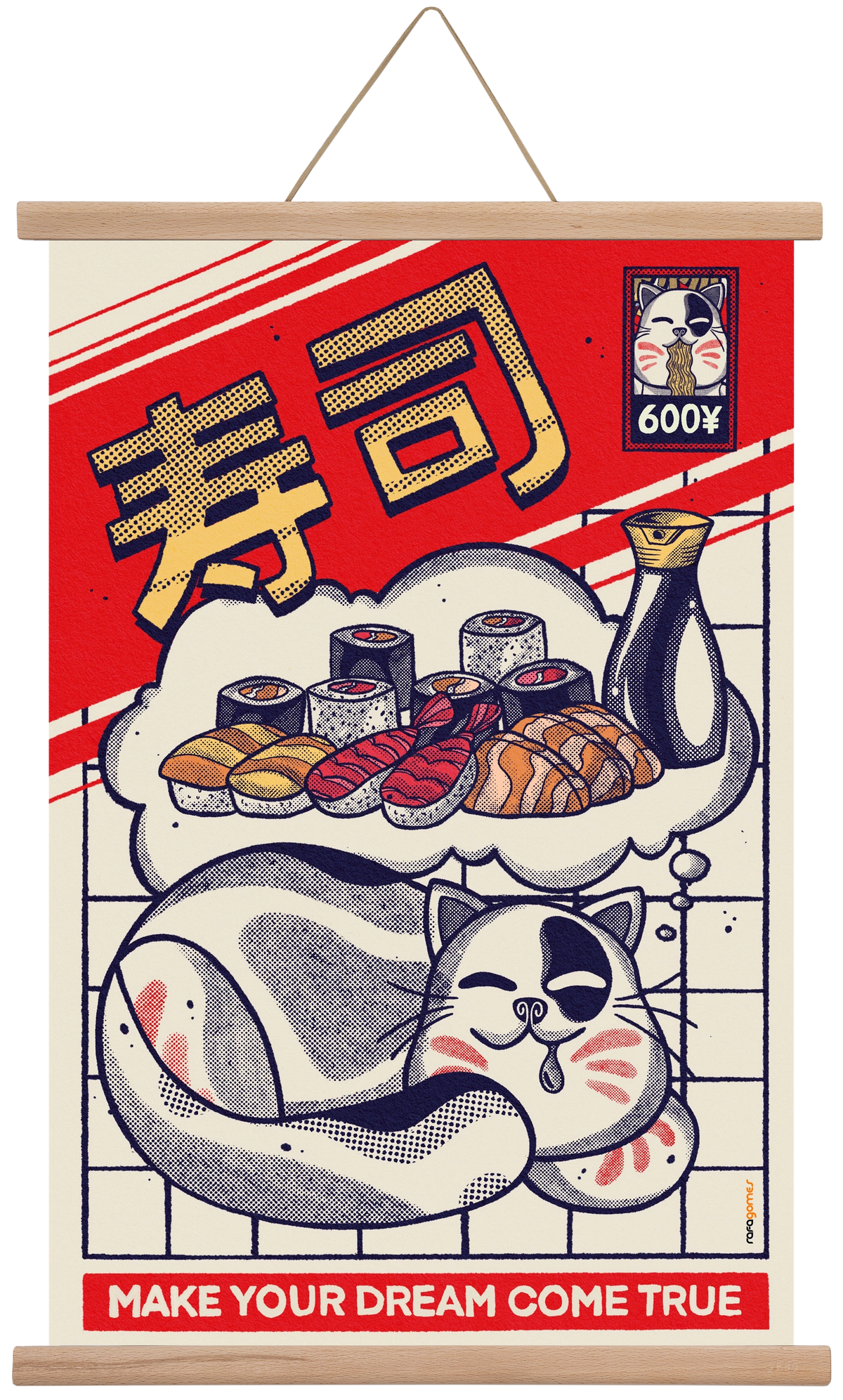 Dreaming About Sushi, 40x60 cm (40x60 cm), Tölgy akasztó