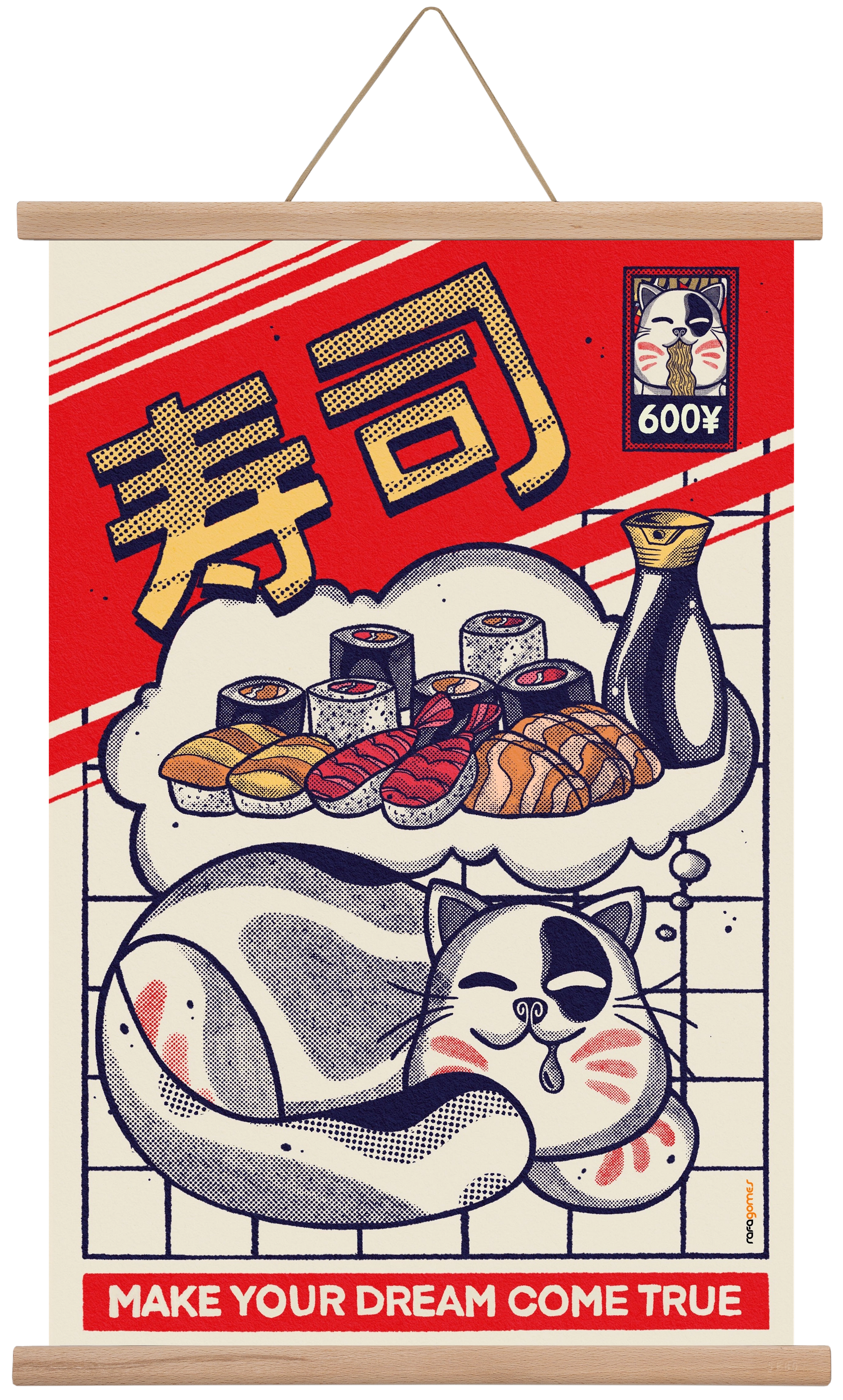 Dreaming About Sushi, 40x60 cm (40x60 cm), Tölgy akasztó