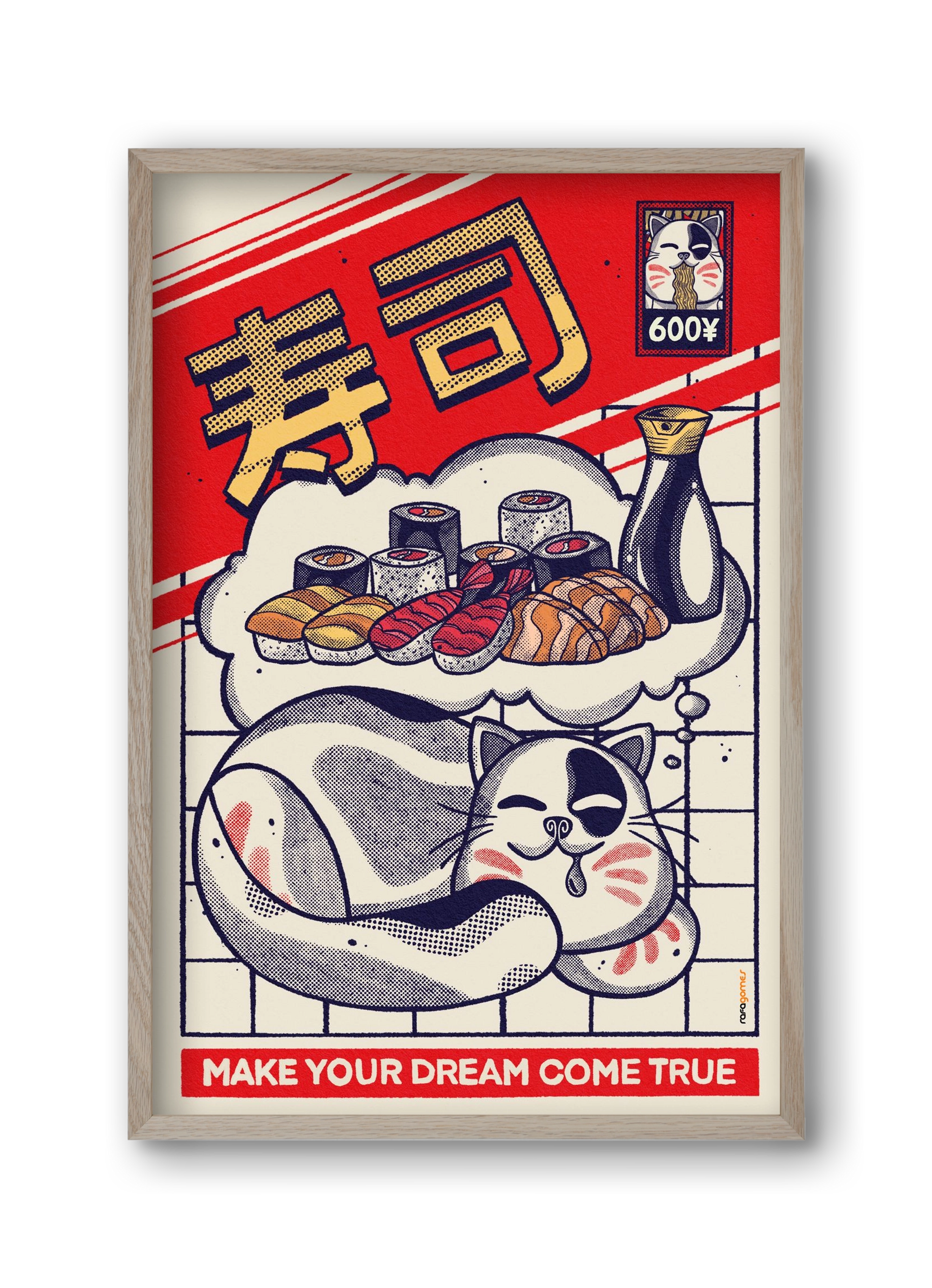 Dreaming About Sushi, 30x45 cm (30x45 cm), Tölgy keret