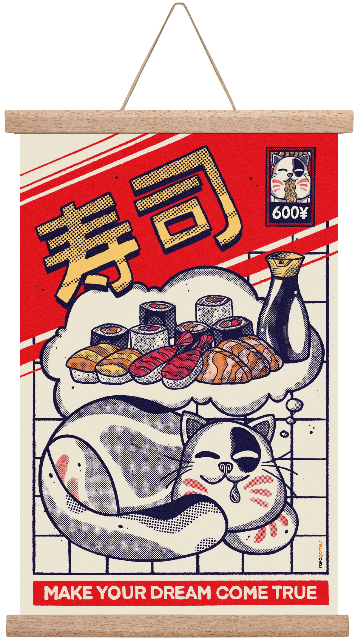 Dreaming About Sushi, 30x45 cm (30x45 cm), Tölgy akasztó