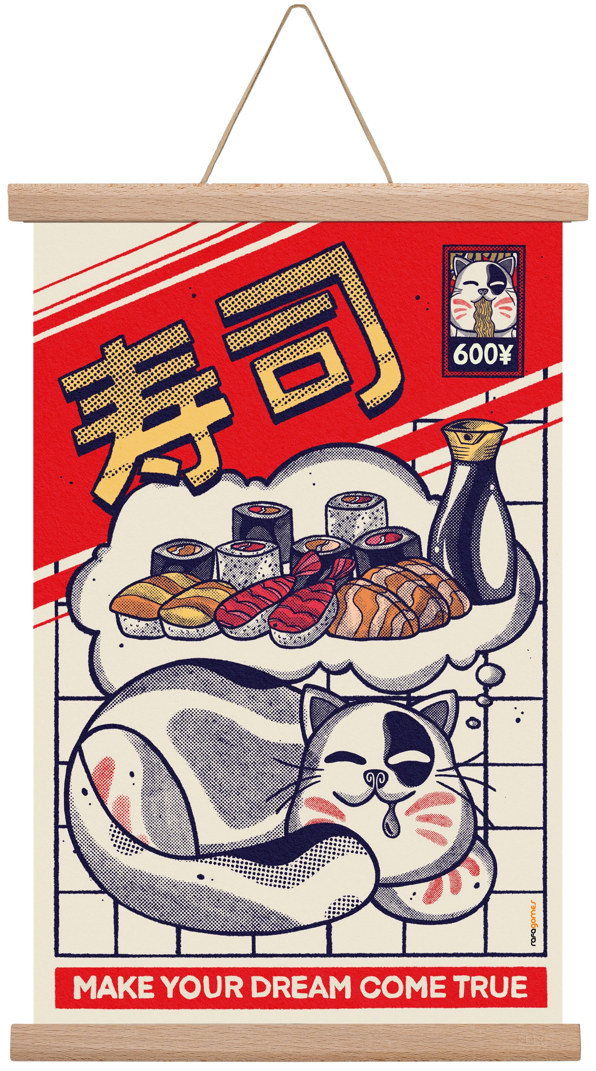 Dreaming About Sushi, 30x45 cm (30x45 cm), Tölgy akasztó