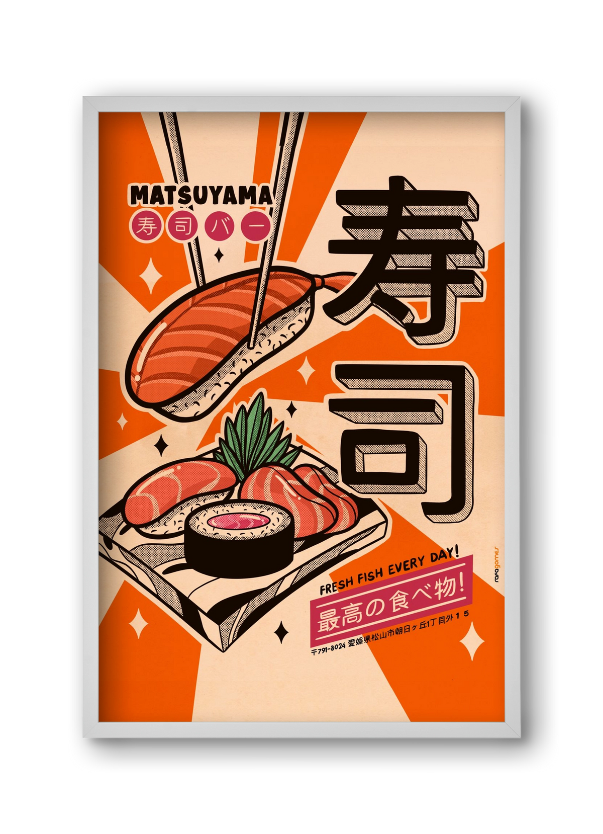 Sushi Every Day, 30x45 cm (30x45 cm), Fehér keret