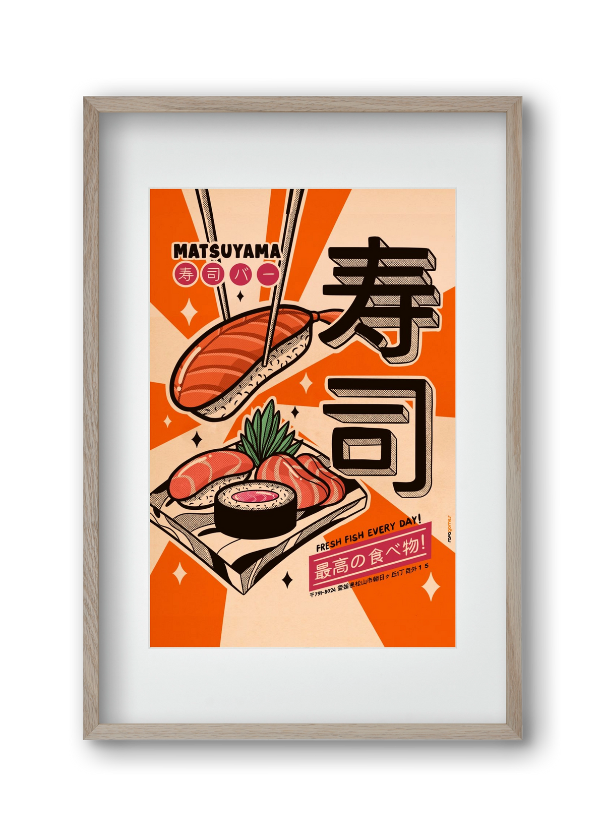 Sushi Every Day, 30x45 cm (20x30 cm), Tölgy keret, paszpartuval