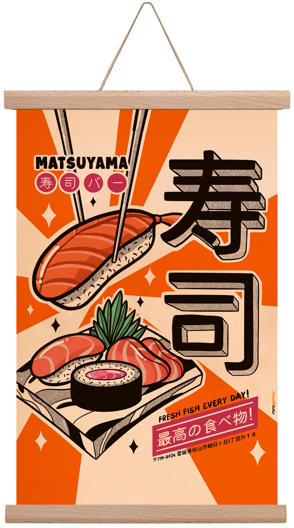 Sushi Every Day, 30x45 cm (30x45 cm), Tölgy akasztó