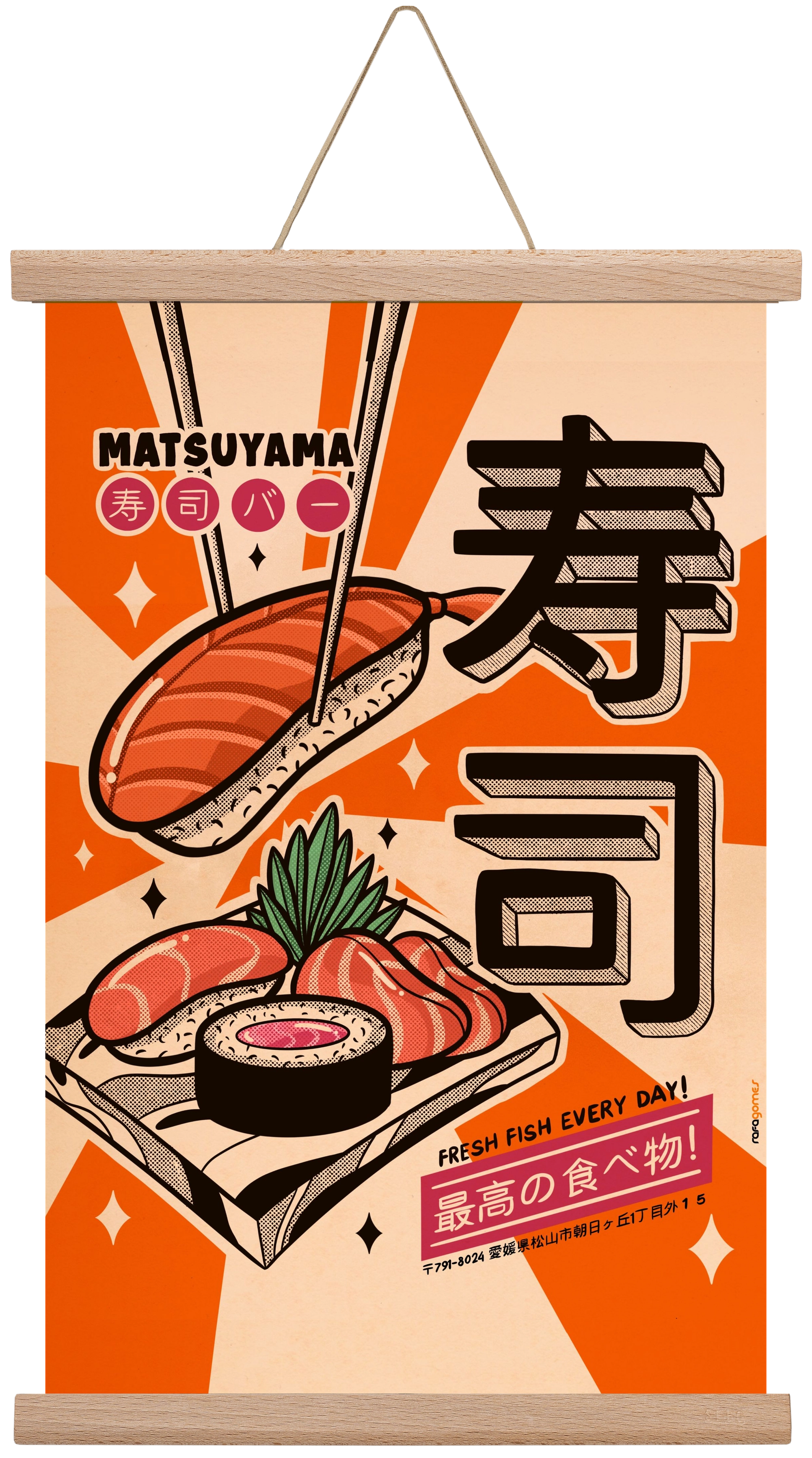 Sushi Every Day, 30x45 cm (30x45 cm), Tölgy akasztó