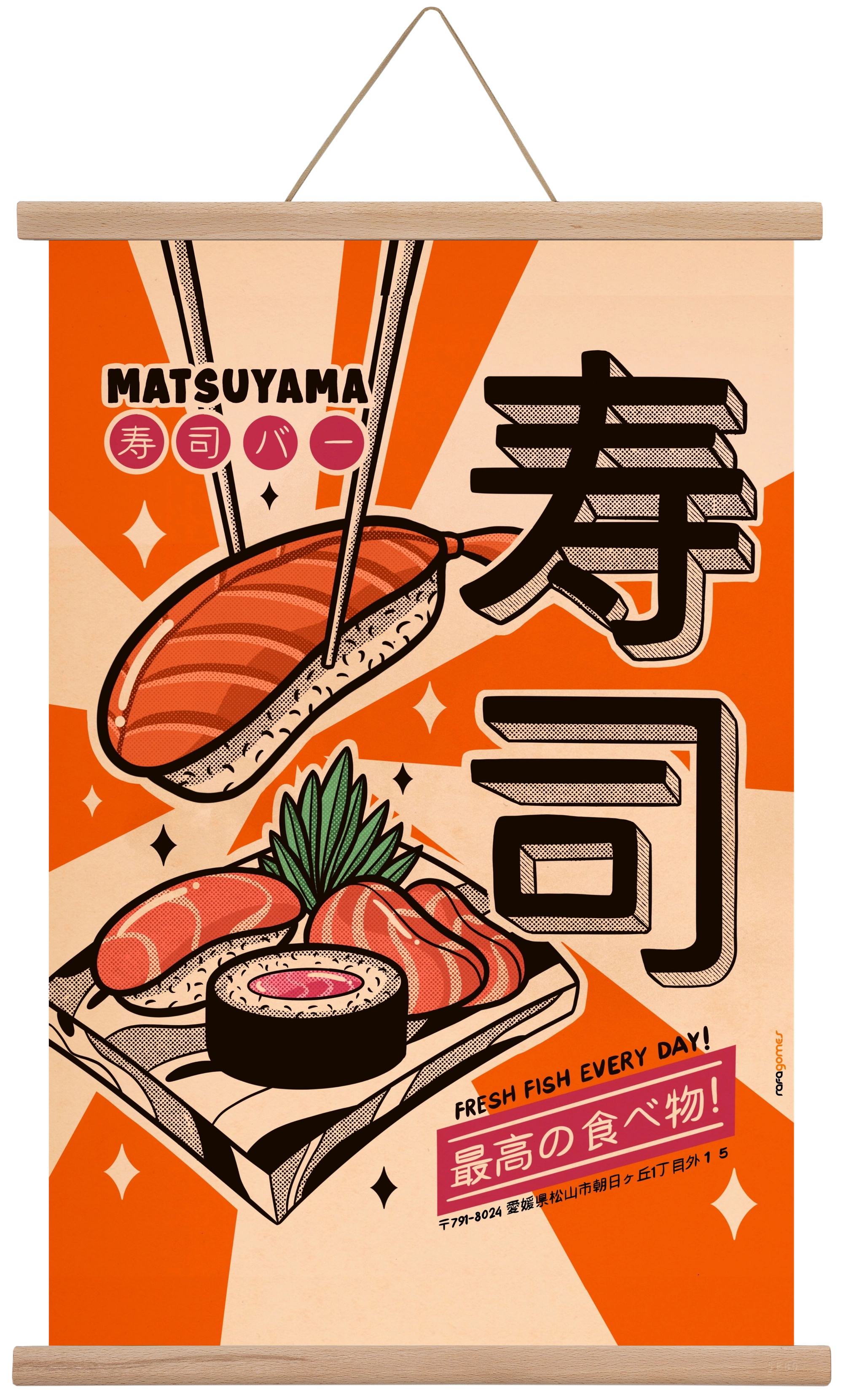 Sushi Every Day, 40x60 cm (40x60 cm), Tölgy akasztó