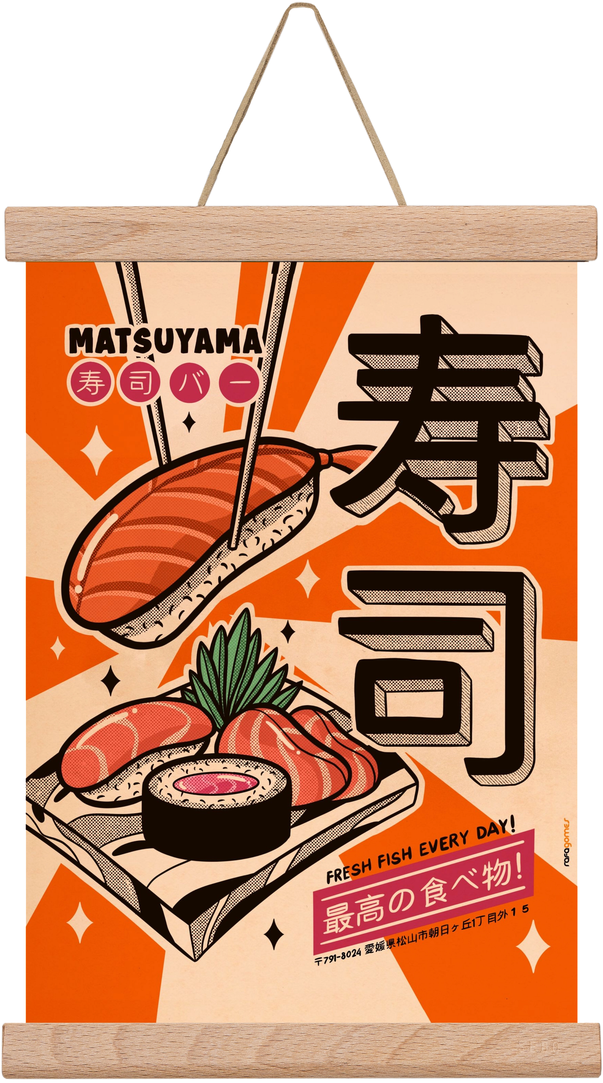 Sushi Every Day, 20x30 cm (20x30 cm), Tölgy akasztó