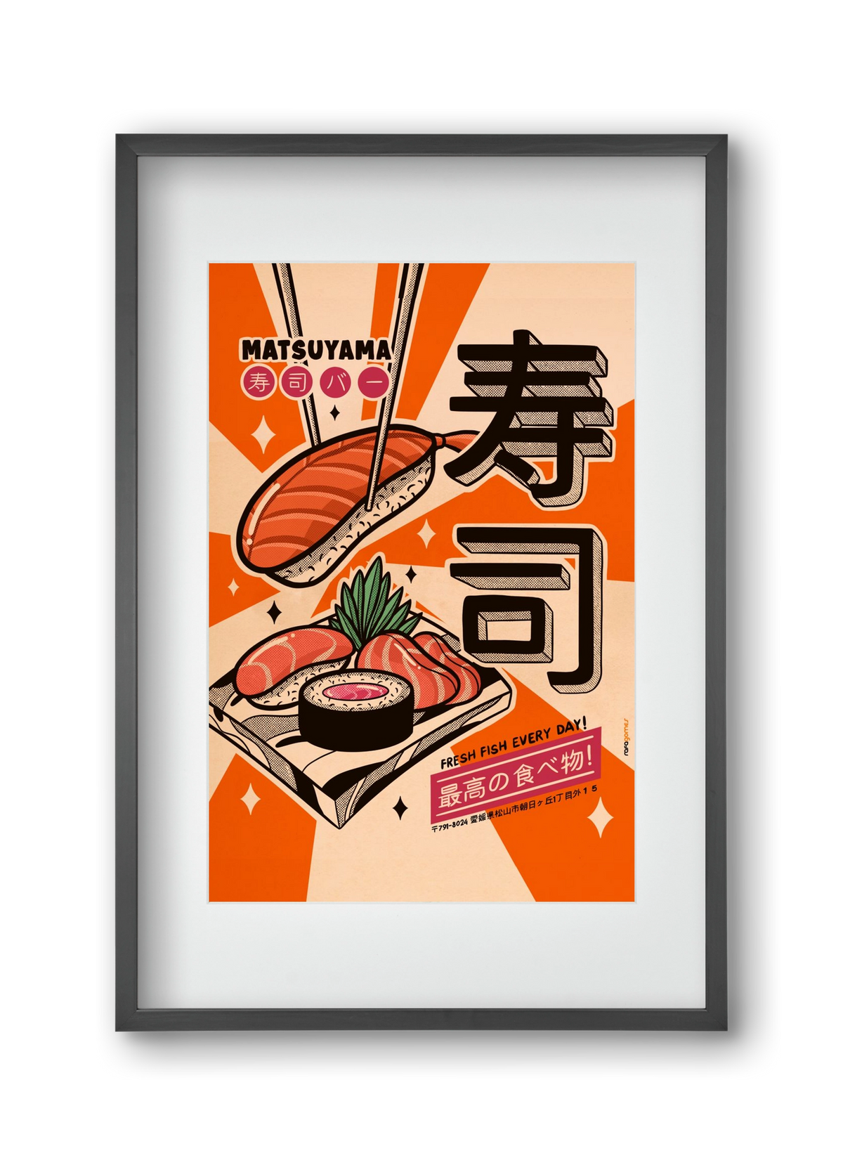 Sushi Every Day, 30x45 cm (20x30 cm), Fekete keret, paszpartuval