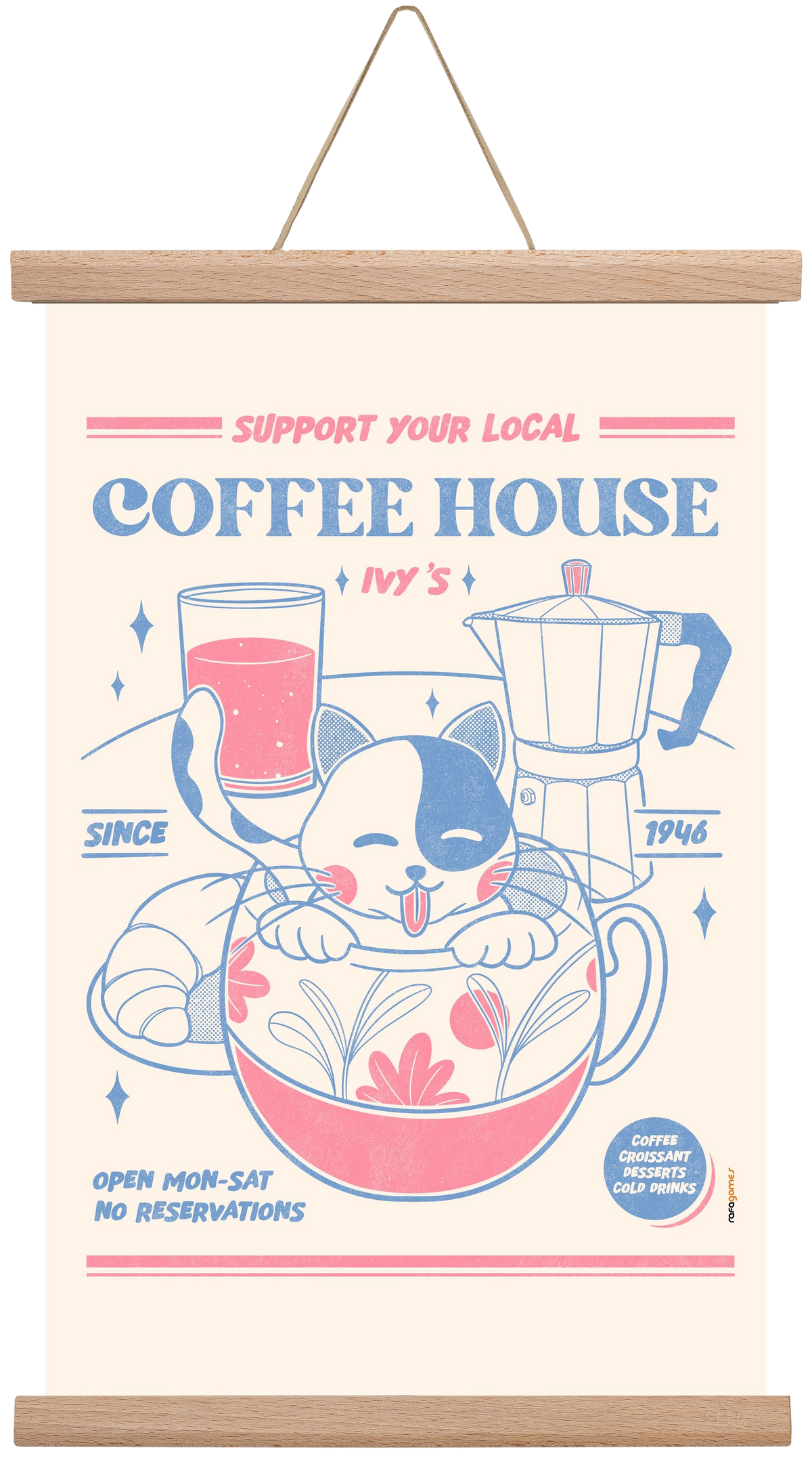 Suport Your Local Cofee House, 30x45 cm (30x45 cm), Tölgy akasztó
