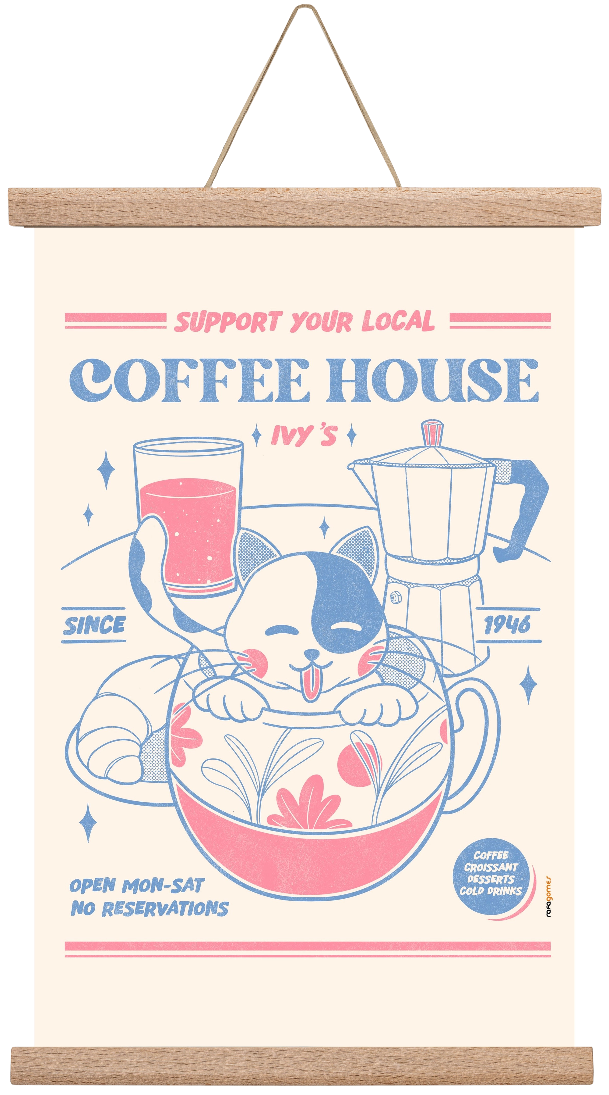 Suport Your Local Cofee House, 30x45 cm (30x45 cm), Tölgy akasztó