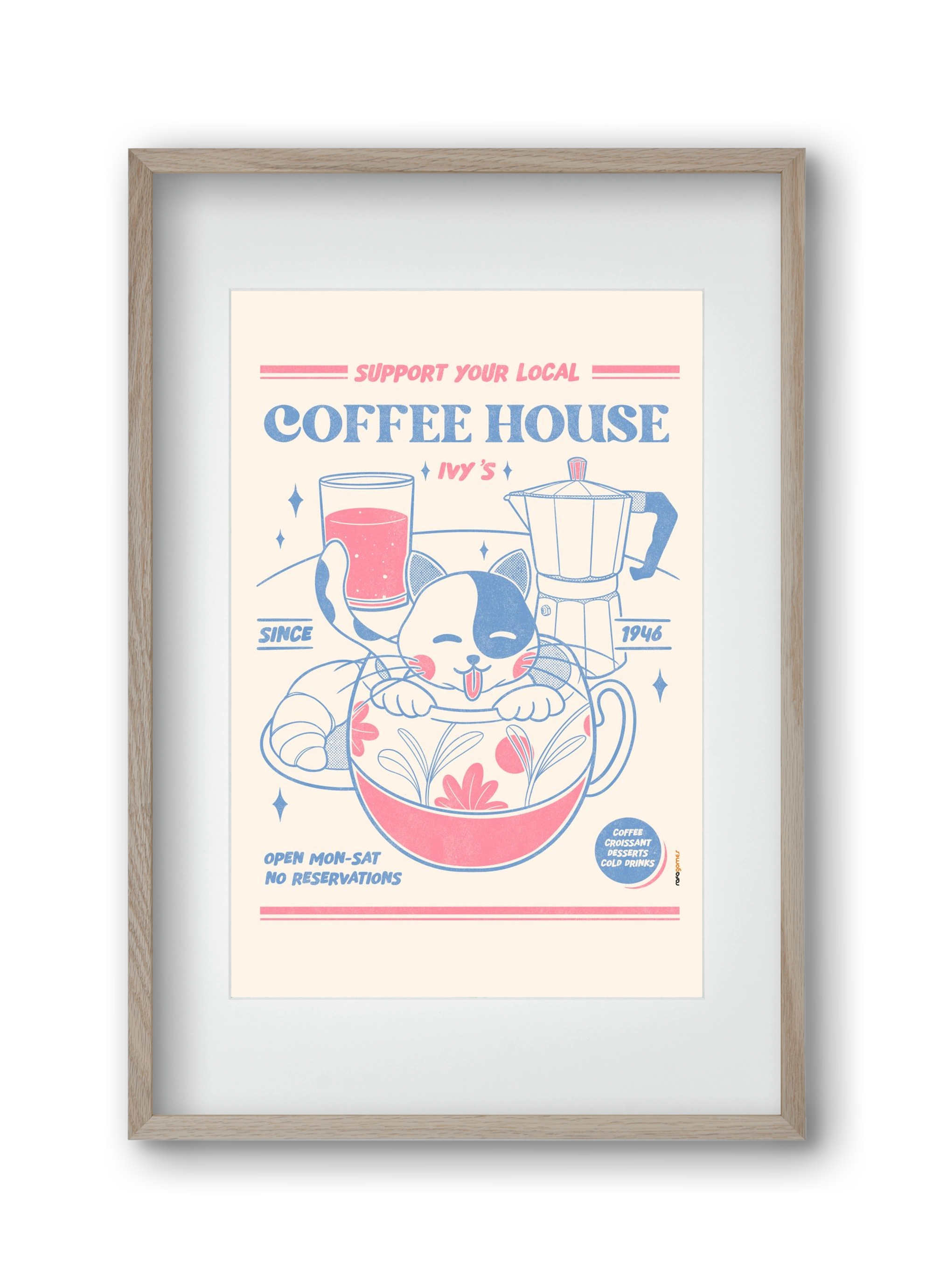 Suport Your Local Cofee House, 30x45 cm (20x30 cm), Tölgy keret, paszpartuval