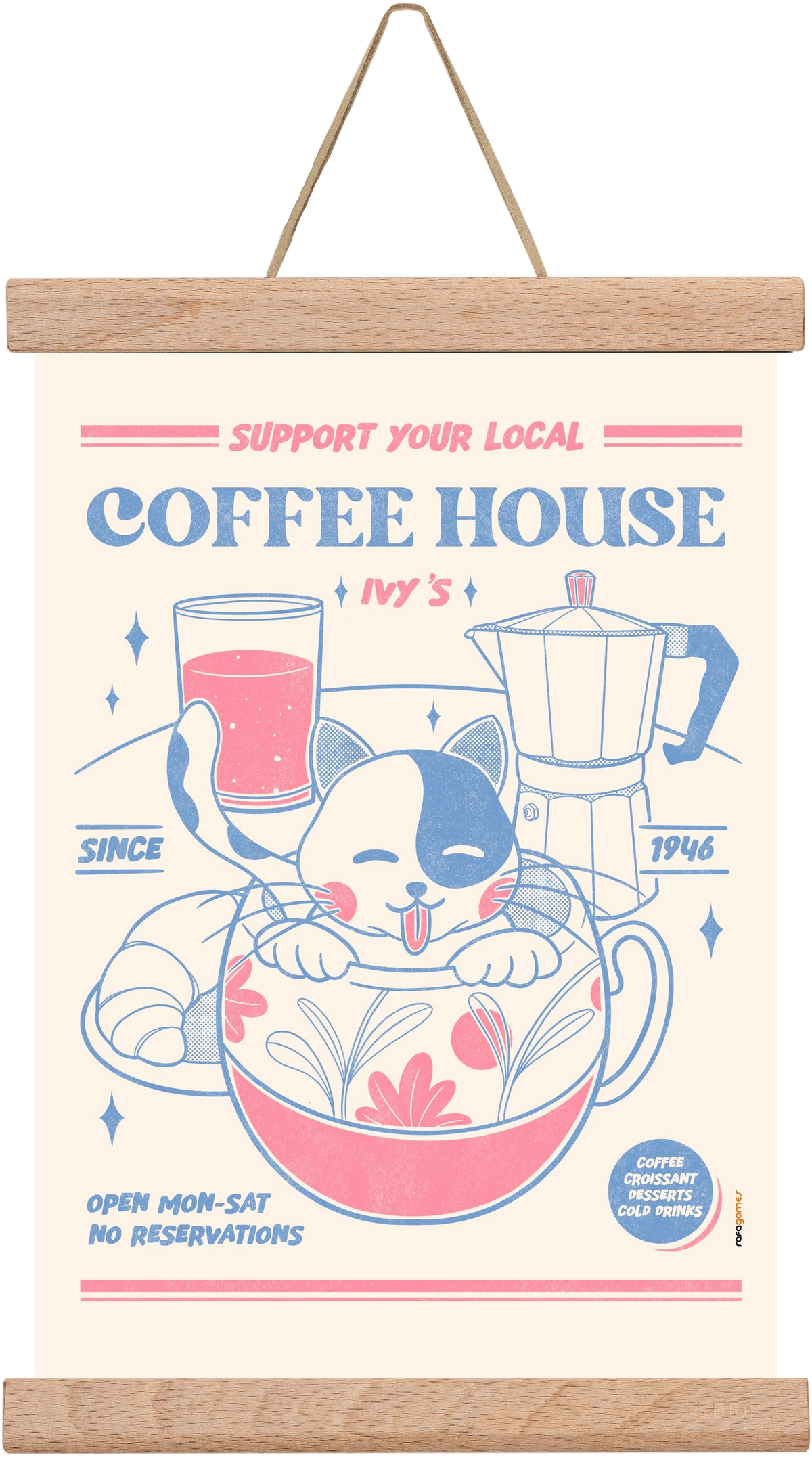 Suport Your Local Cofee House, 20x30 cm (20x30 cm), Tölgy akasztó