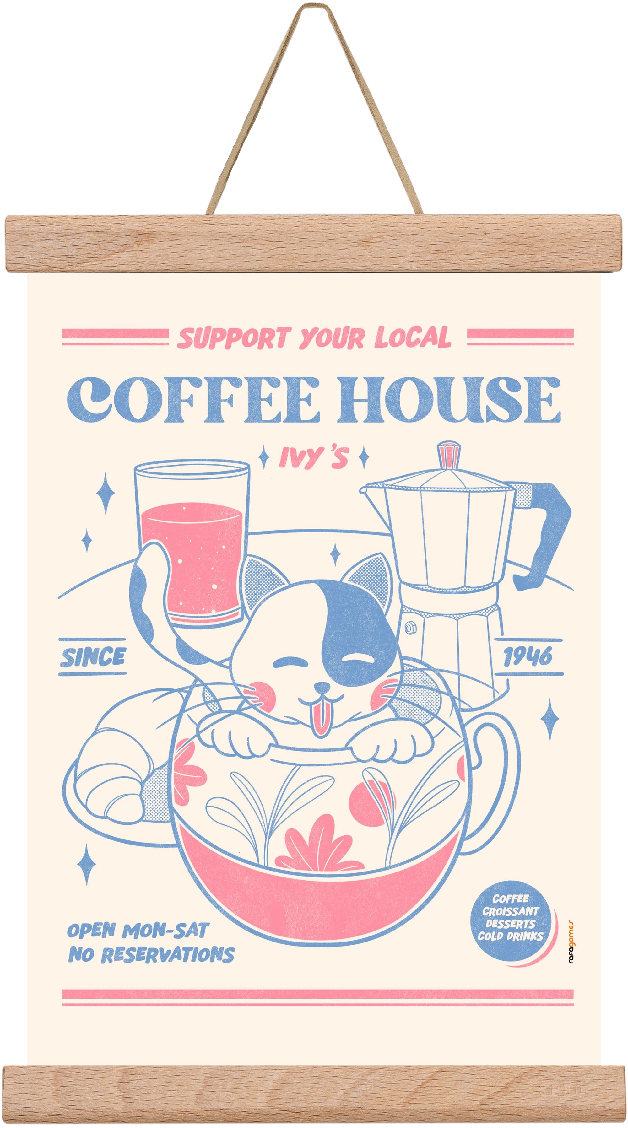 Suport Your Local Cofee House, 20x30 cm (20x30 cm), Tölgy akasztó