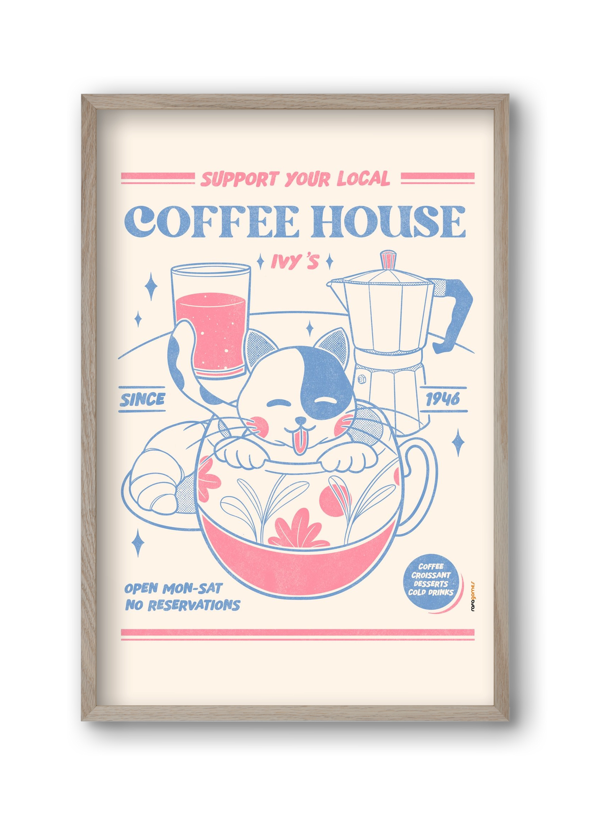Suport Your Local Cofee House, 30x45 cm (30x45 cm), Tölgy keret