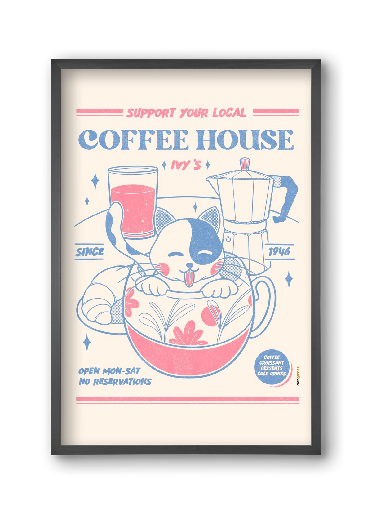 Suport Your Local Cofee House, 30x45 cm (30x45 cm), Fekete keret