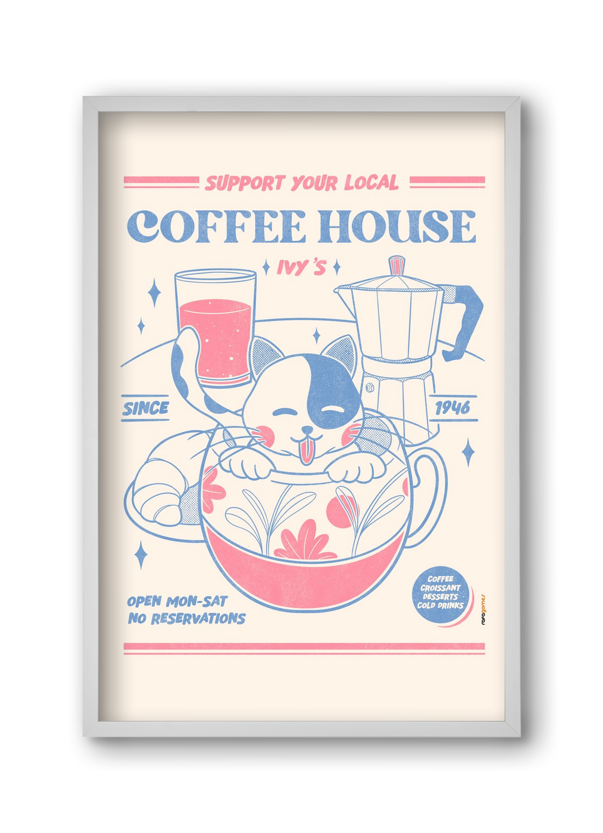 Suport Your Local Cofee House, 30x45 cm (30x45 cm), Fehér keret