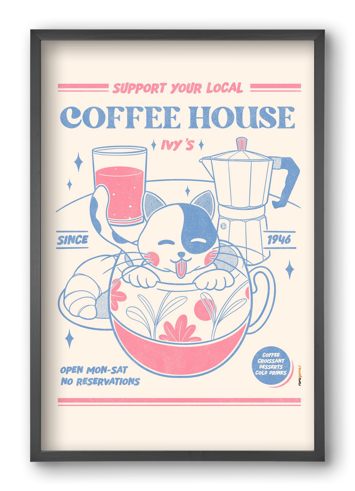 Suport Your Local Cofee House, 40x60 cm (40x60 cm), Fekete keret