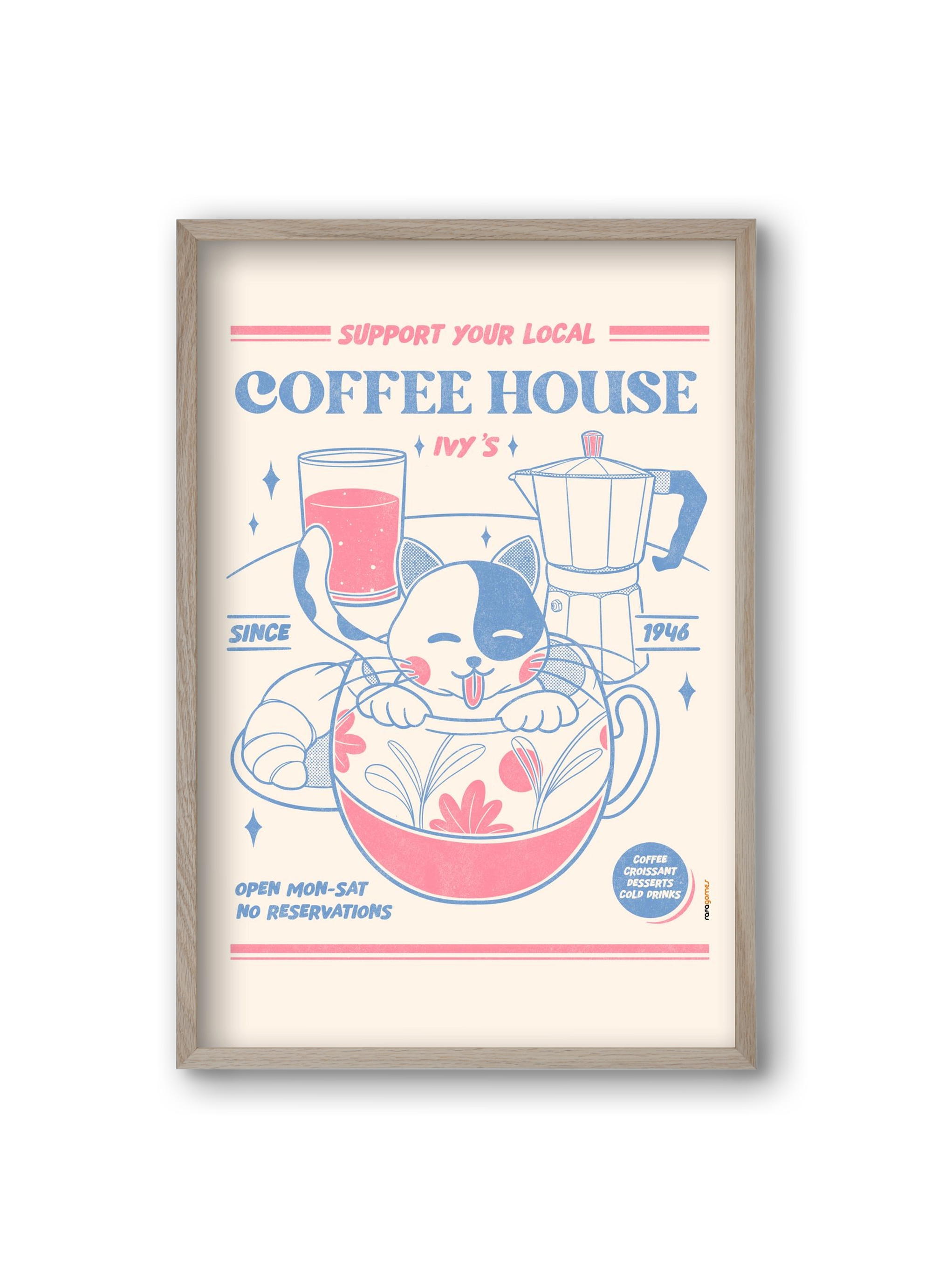 Suport Your Local Cofee House, 20x30 cm (20x30 cm), Tölgy keret