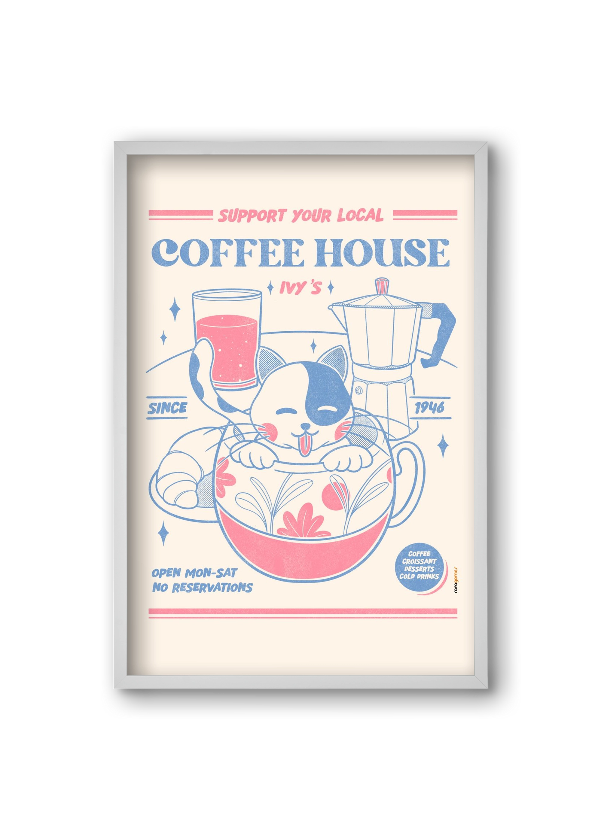 Suport Your Local Cofee House, 20x30 cm (20x30 cm), Fehér keret