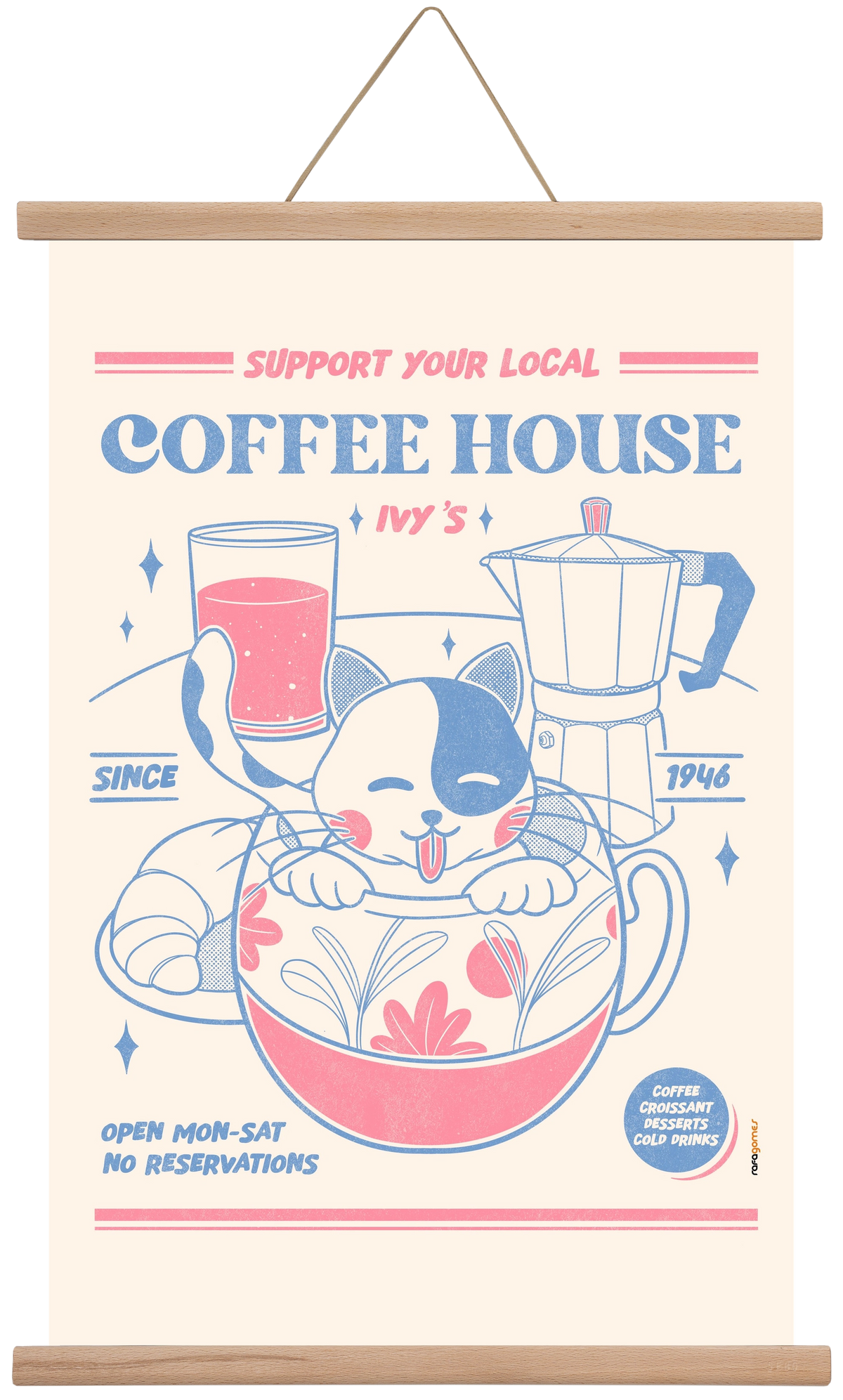 Suport Your Local Cofee House, 40x60 cm (40x60 cm), Tölgy akasztó