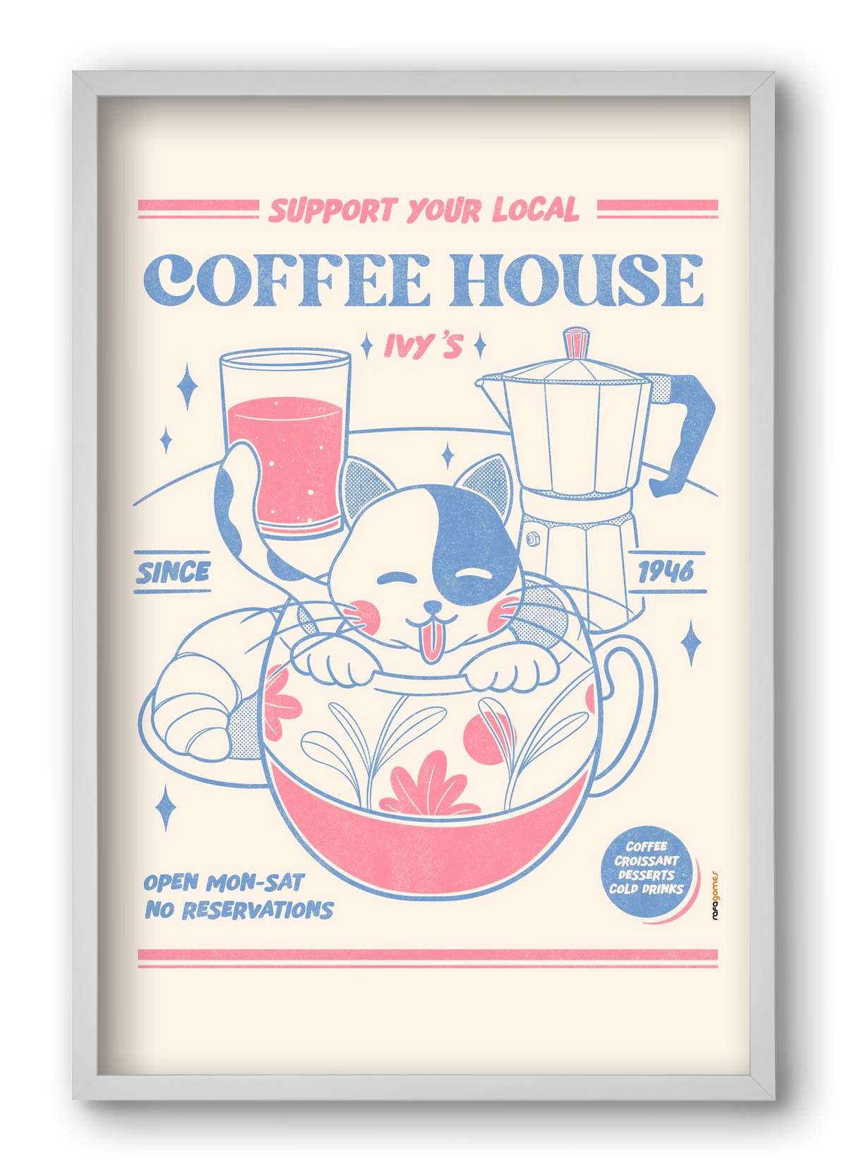 Suport Your Local Cofee House, 40x60 cm (40x60 cm), Fehér keret