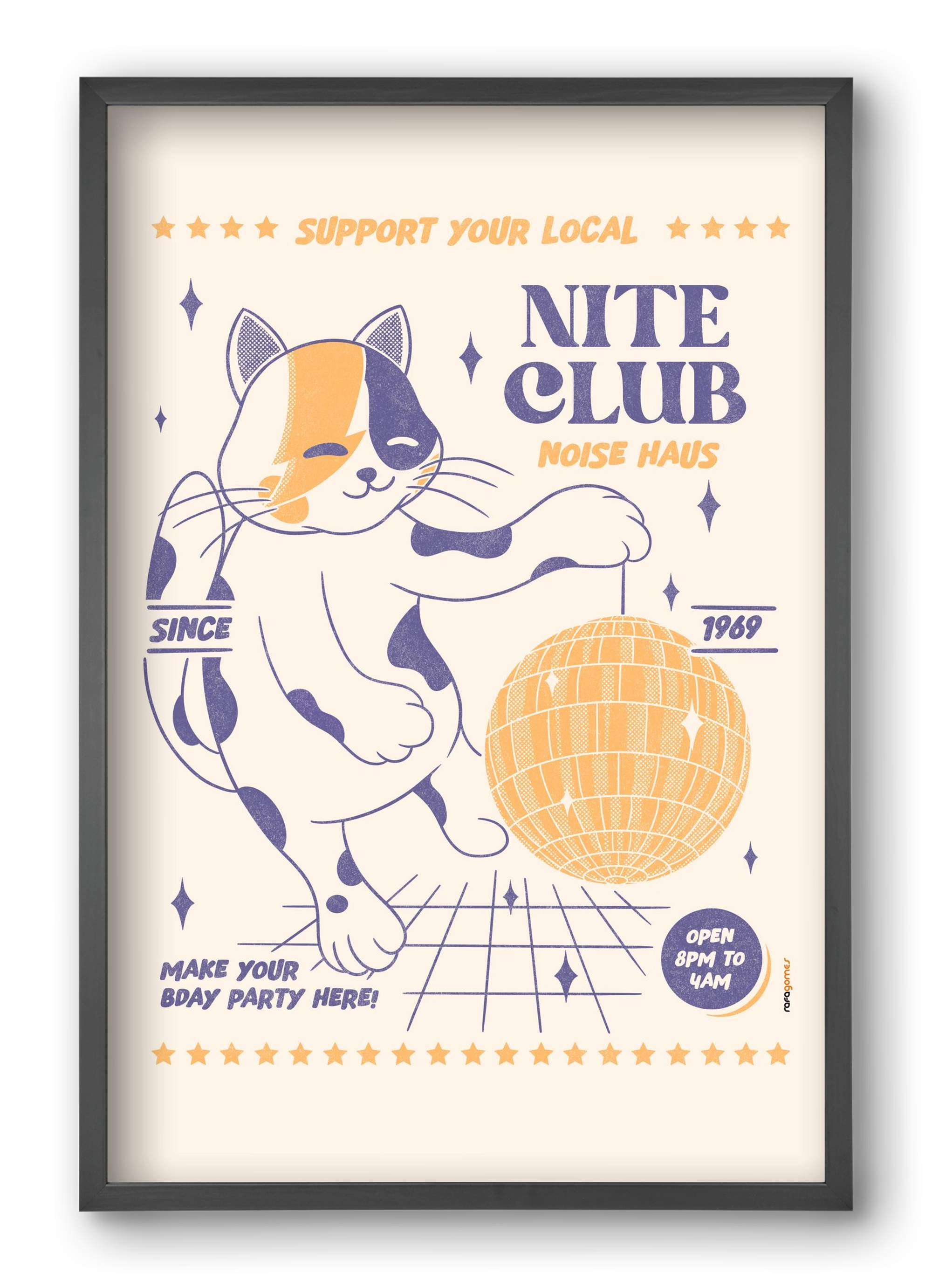 Suport Your Local Nite Club, 40x60 cm (40x60 cm), Fekete keret