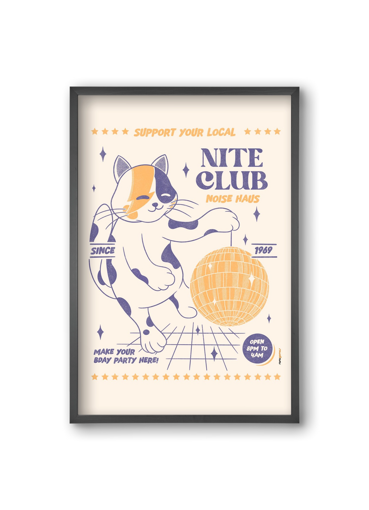 Suport Your Local Nite Club, 20x30 cm (20x30 cm), Fekete keret