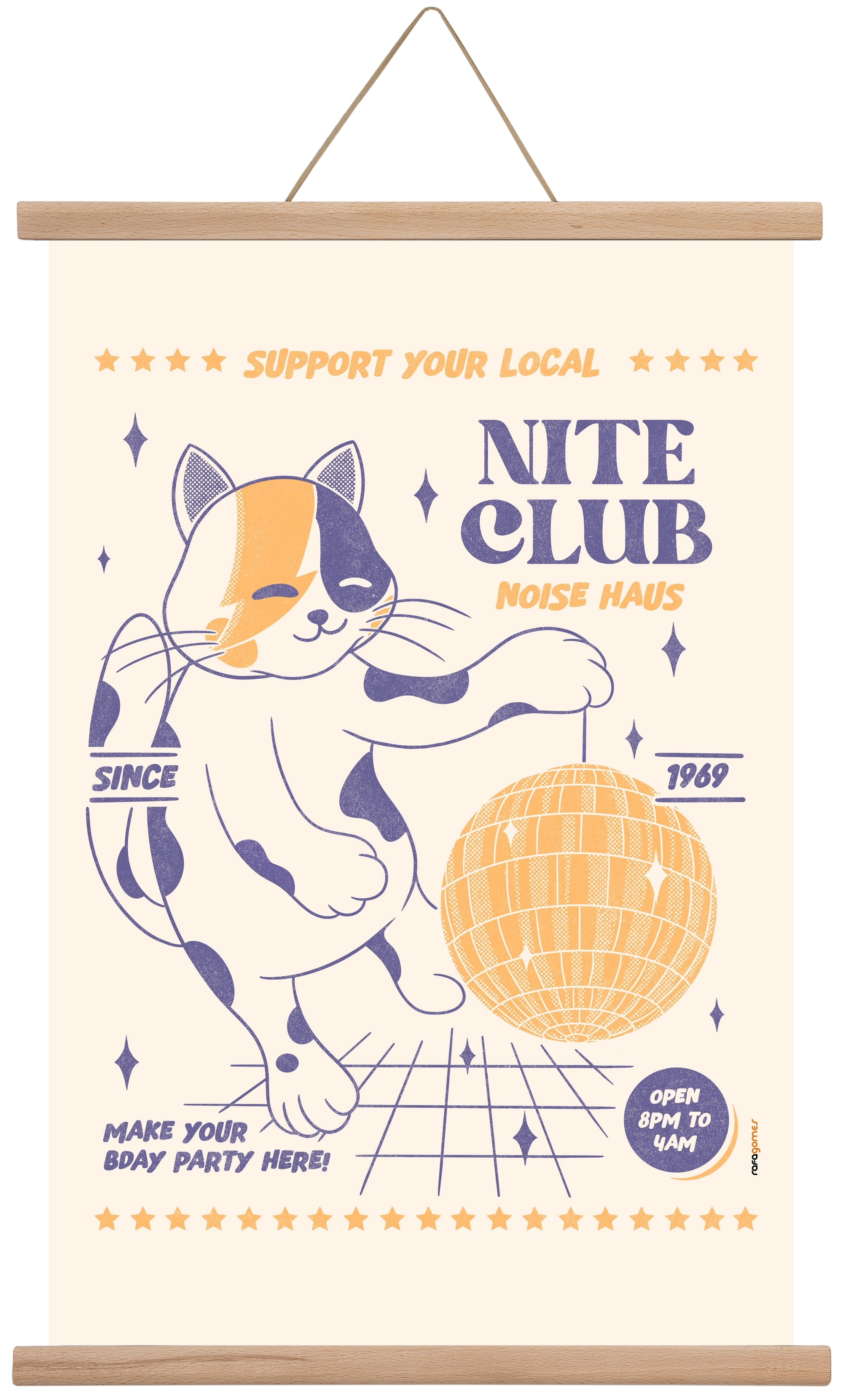 Suport Your Local Nite Club, 40x60 cm (40x60 cm), Tölgy akasztó